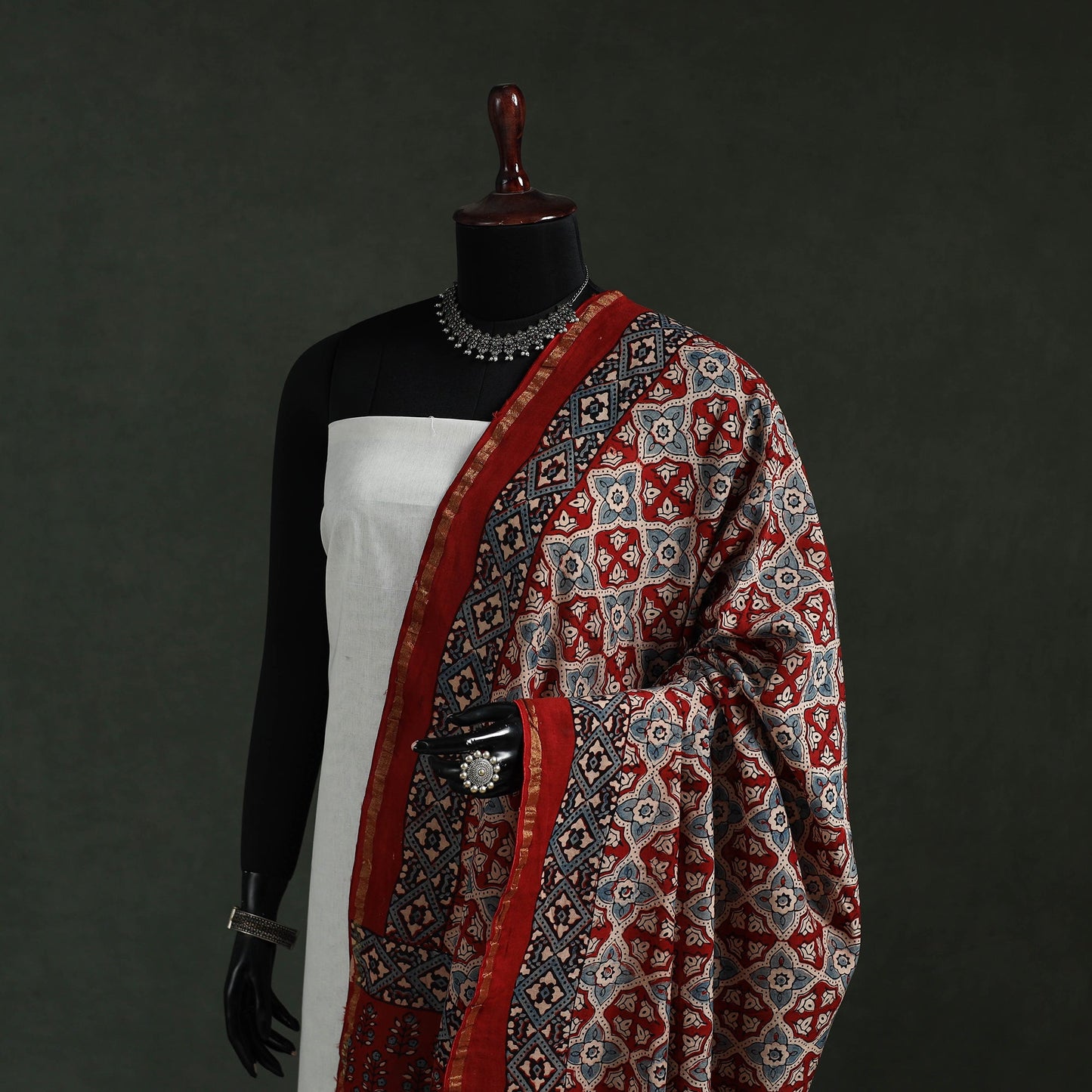 Red - chanderi silk kutch hand block print natural dyed