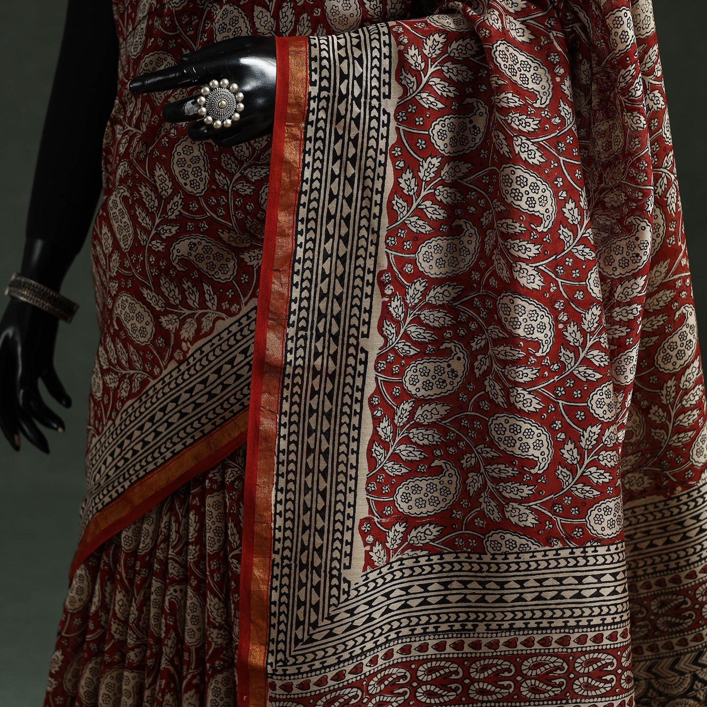 Chanderi silk natural dyed hand block dabu bagru print