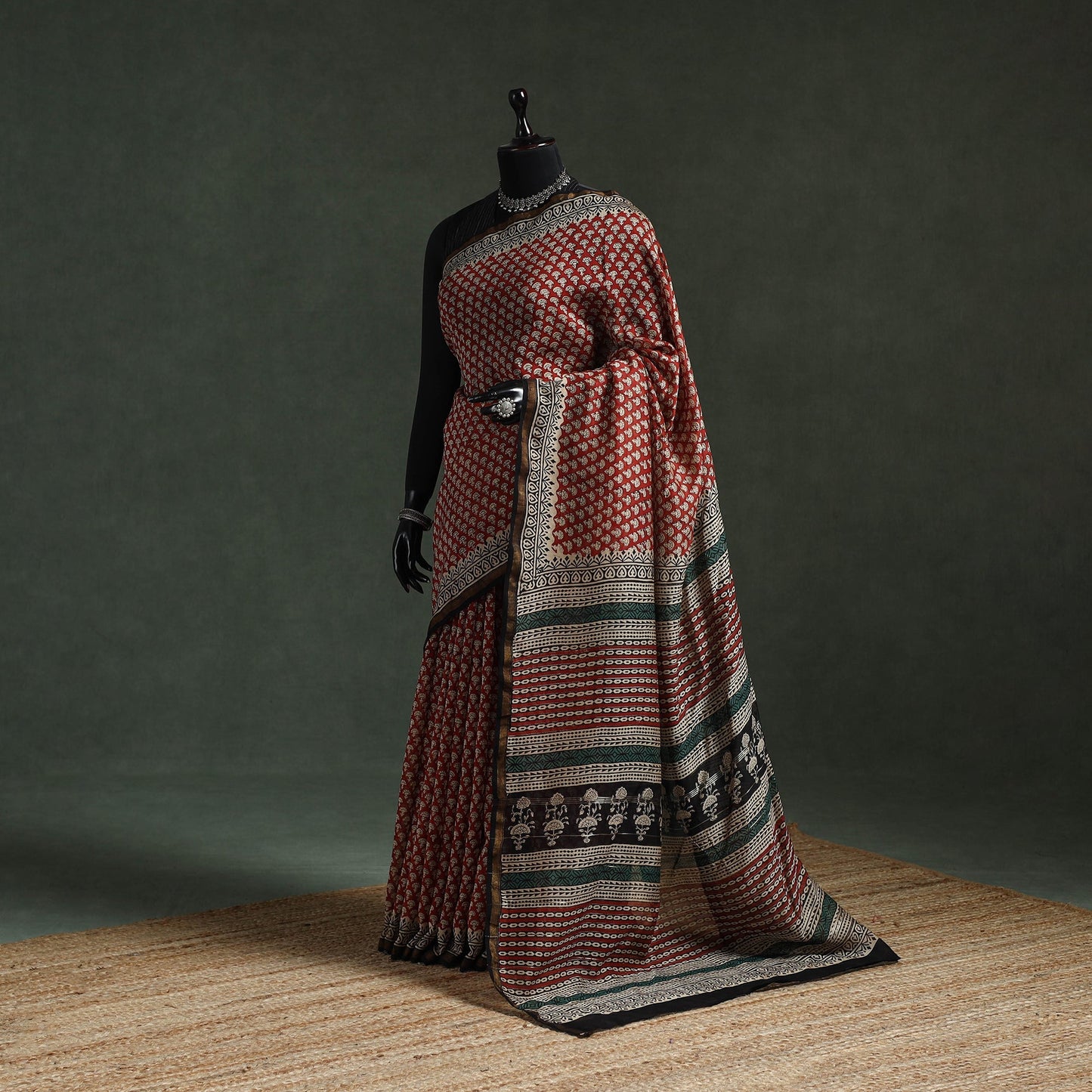 Chanderi silk natural dyed hand block dabu bagru print