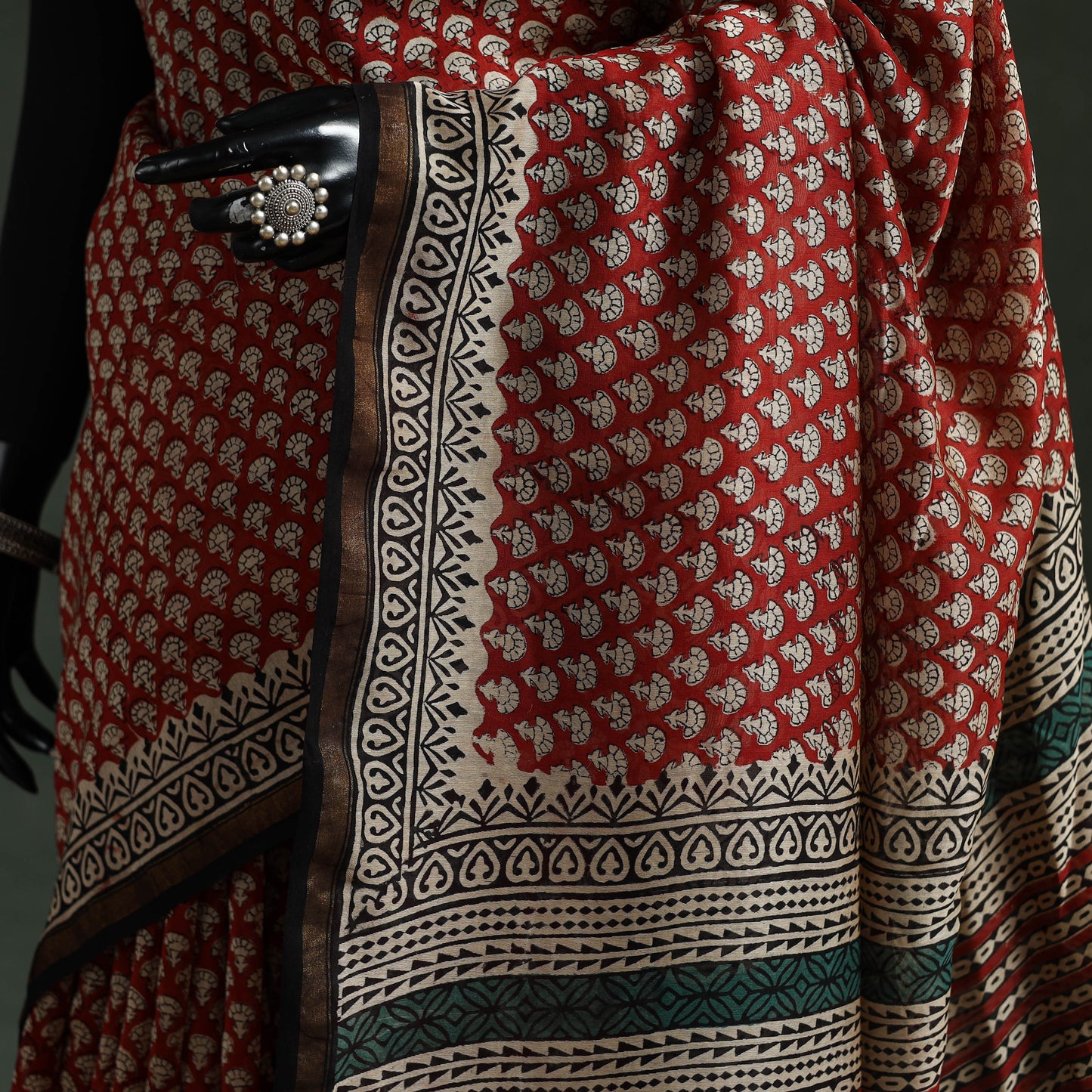 Chanderi silk natural dyed hand block dabu bagru print
