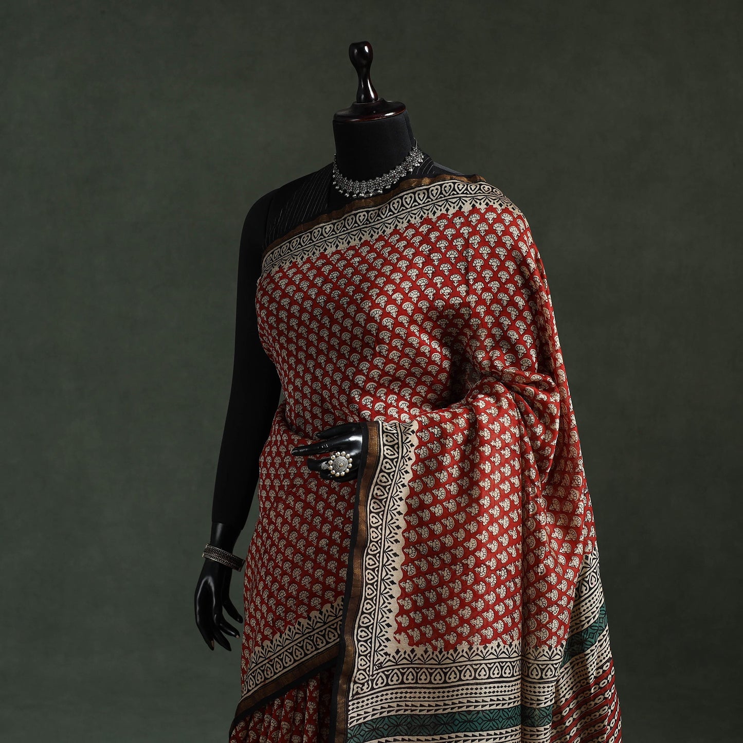 Chanderi silk natural dyed hand block dabu bagru print