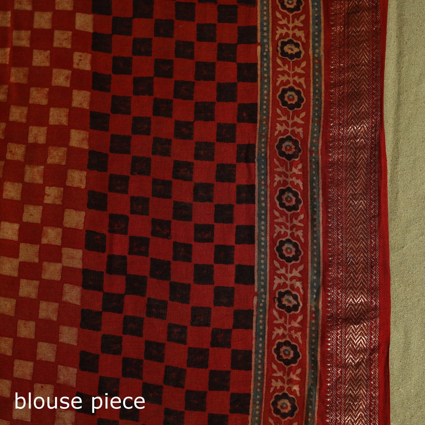 Red Chanderi Silk Block Print Ajrakh Saree
