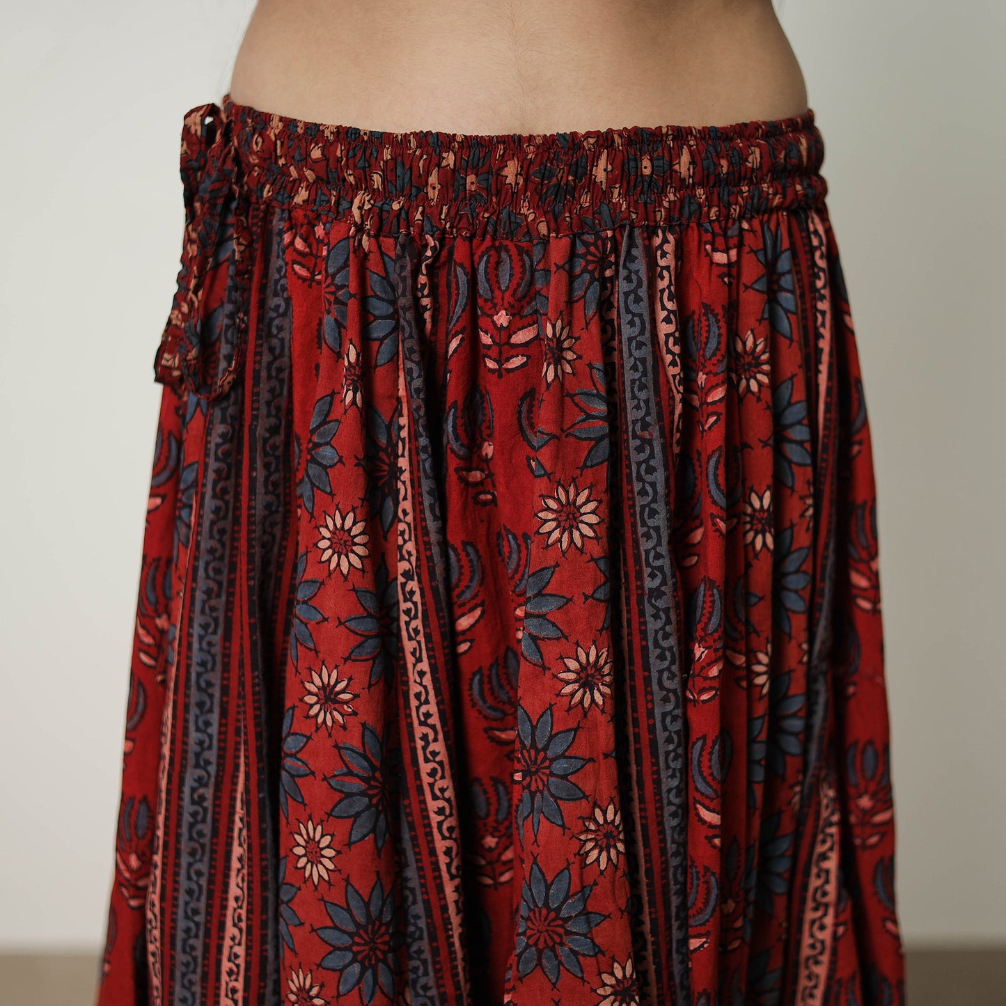 Shop Red Hand Block Print Patchwork Ajrakh Skirt