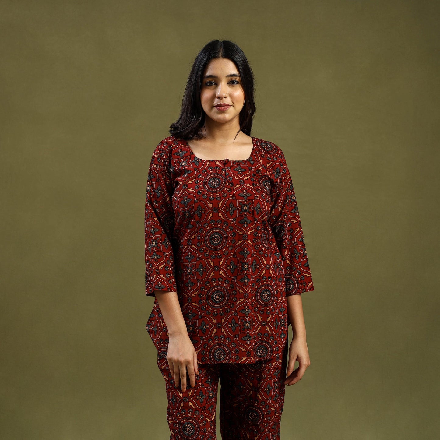 Cotton Ajrakh Block Print Night Suit Set