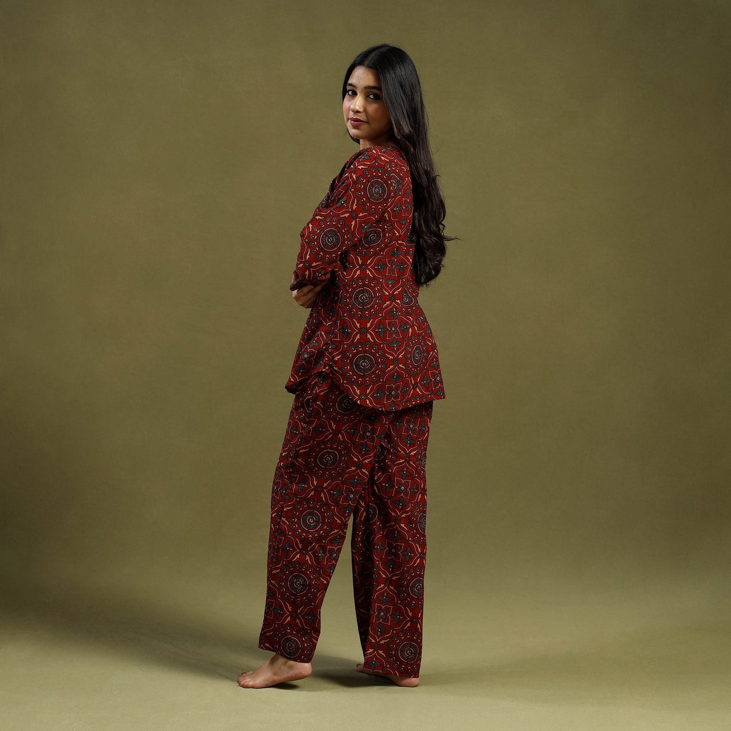 Cotton Ajrakh Block Print Night Suit Set