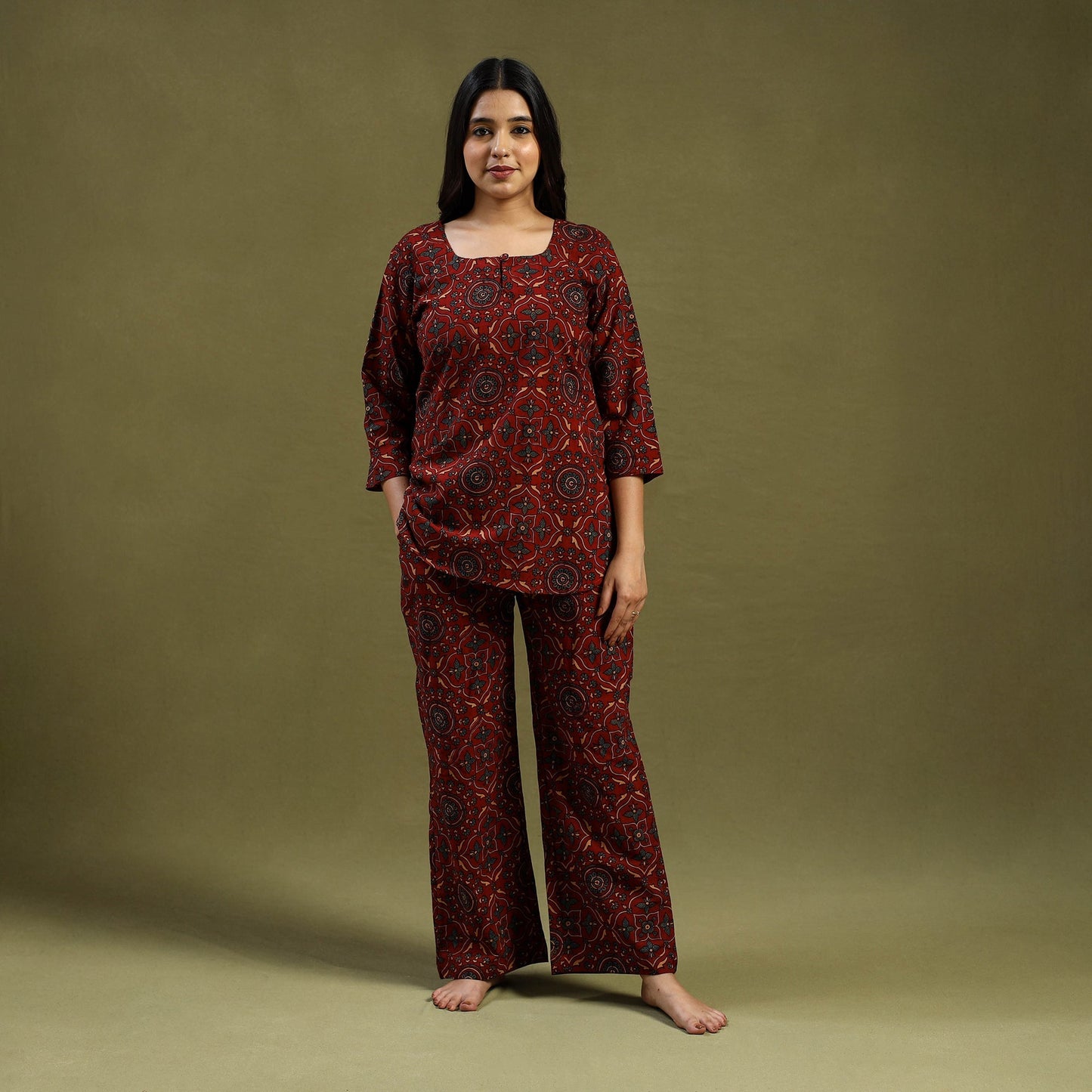 Cotton Ajrakh Block Print Night Suit Set