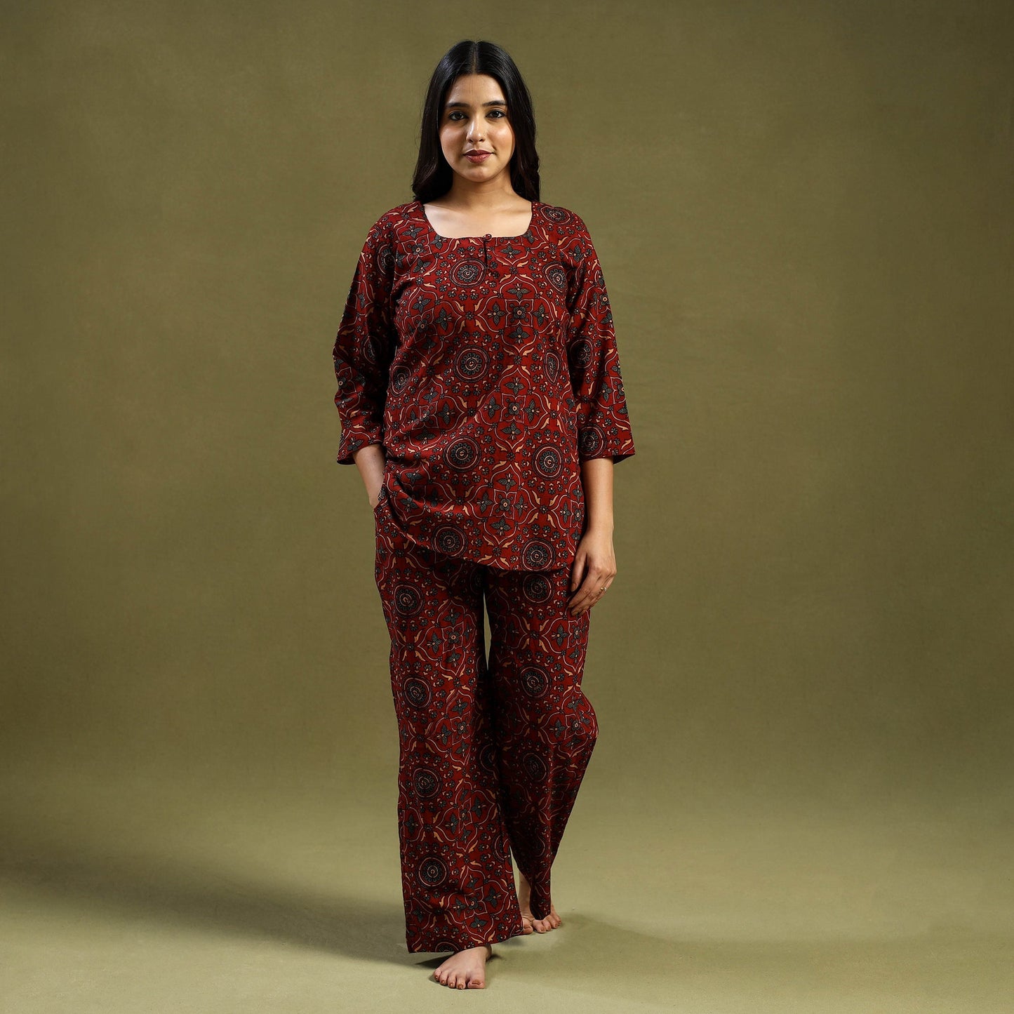 Cotton Ajrakh Block Print Night Suit Set