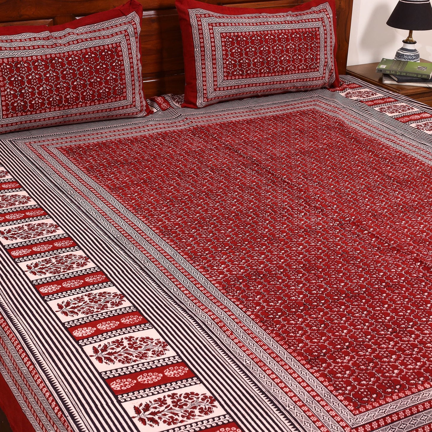 Red - cotton bagh double bedsheet with pillow covers 10