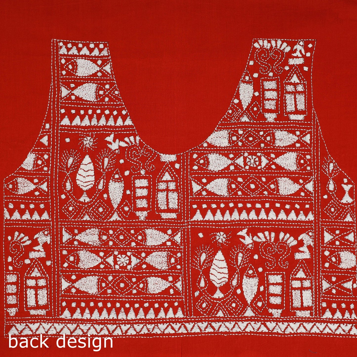 Red Cotton Bengal Kantha Stitch Blouse Piece
