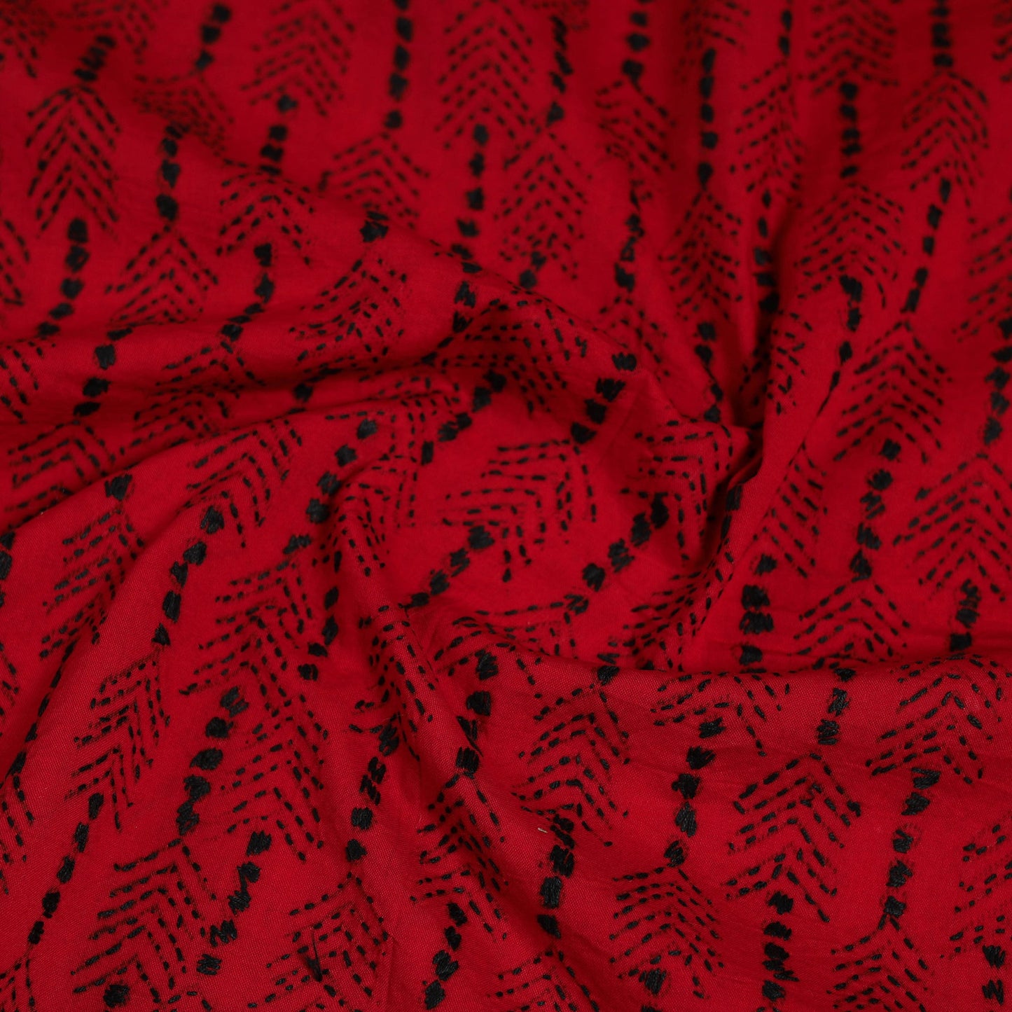Red Cotton Bengal Kantha Stitch Blouse Piece