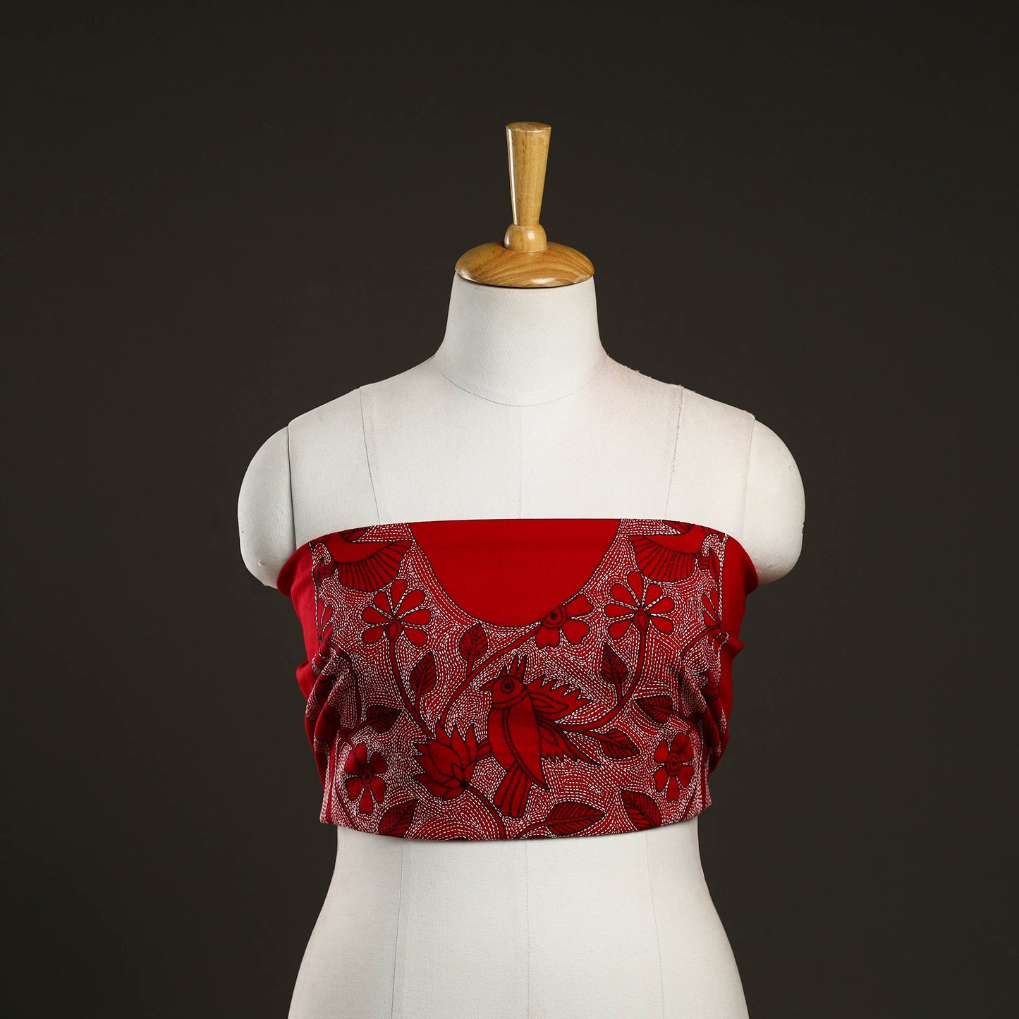 Buy Cotton Red Bengal Kantha Work Blouse Piece