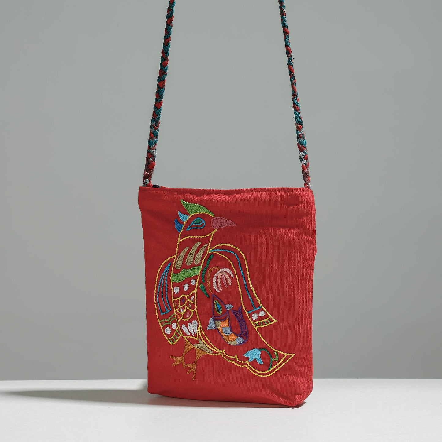 Gamcha Fabric Hand Embroidered Cotton Sling Bag