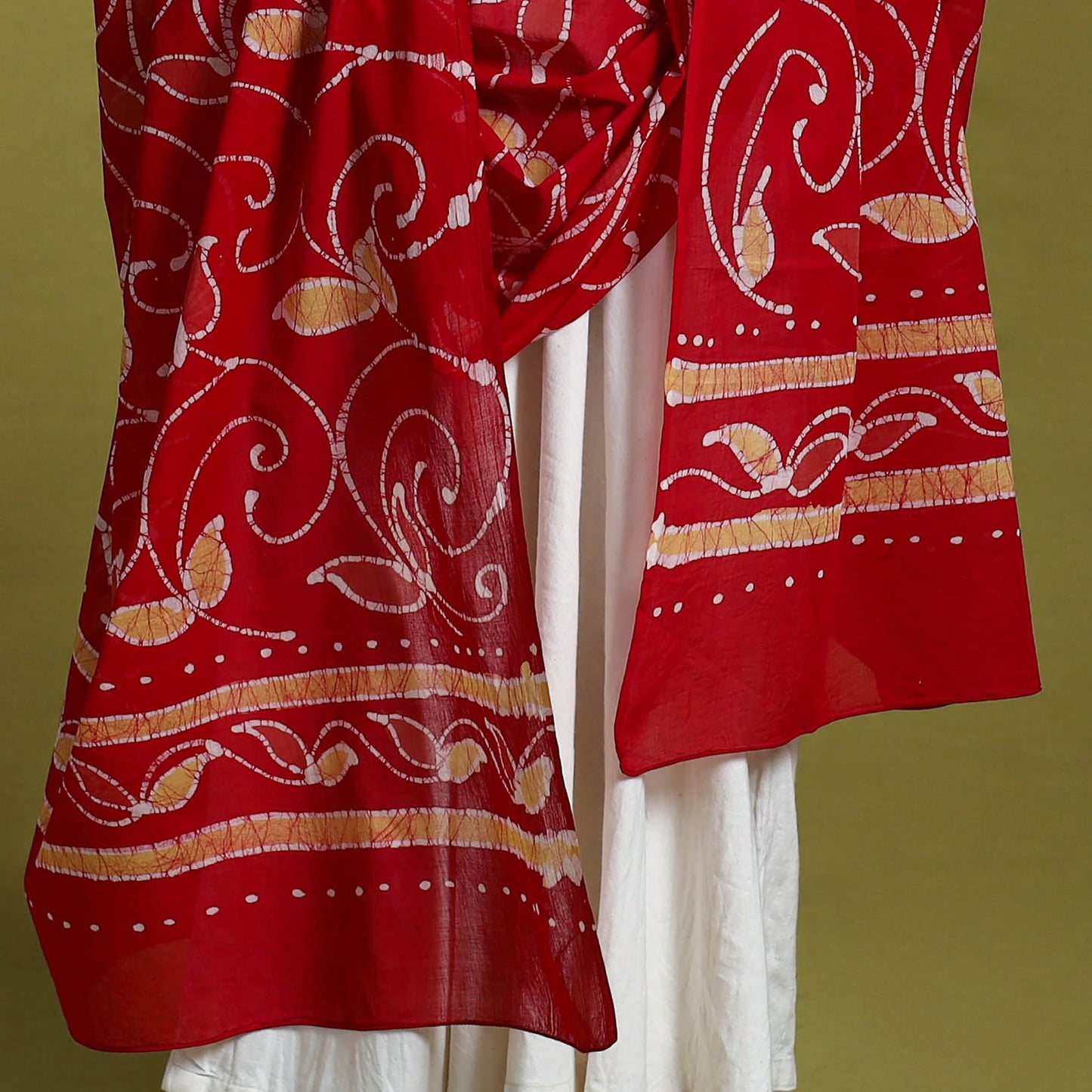Red Cotton Hand Batik Print Dupatta