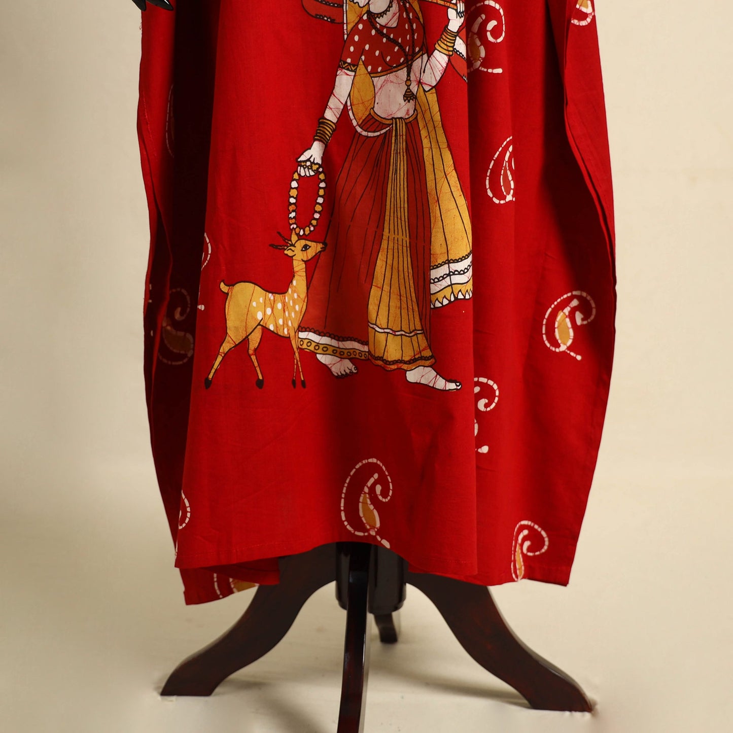 Red - cotton hand batik kaftan with tie-up waist (long) 08