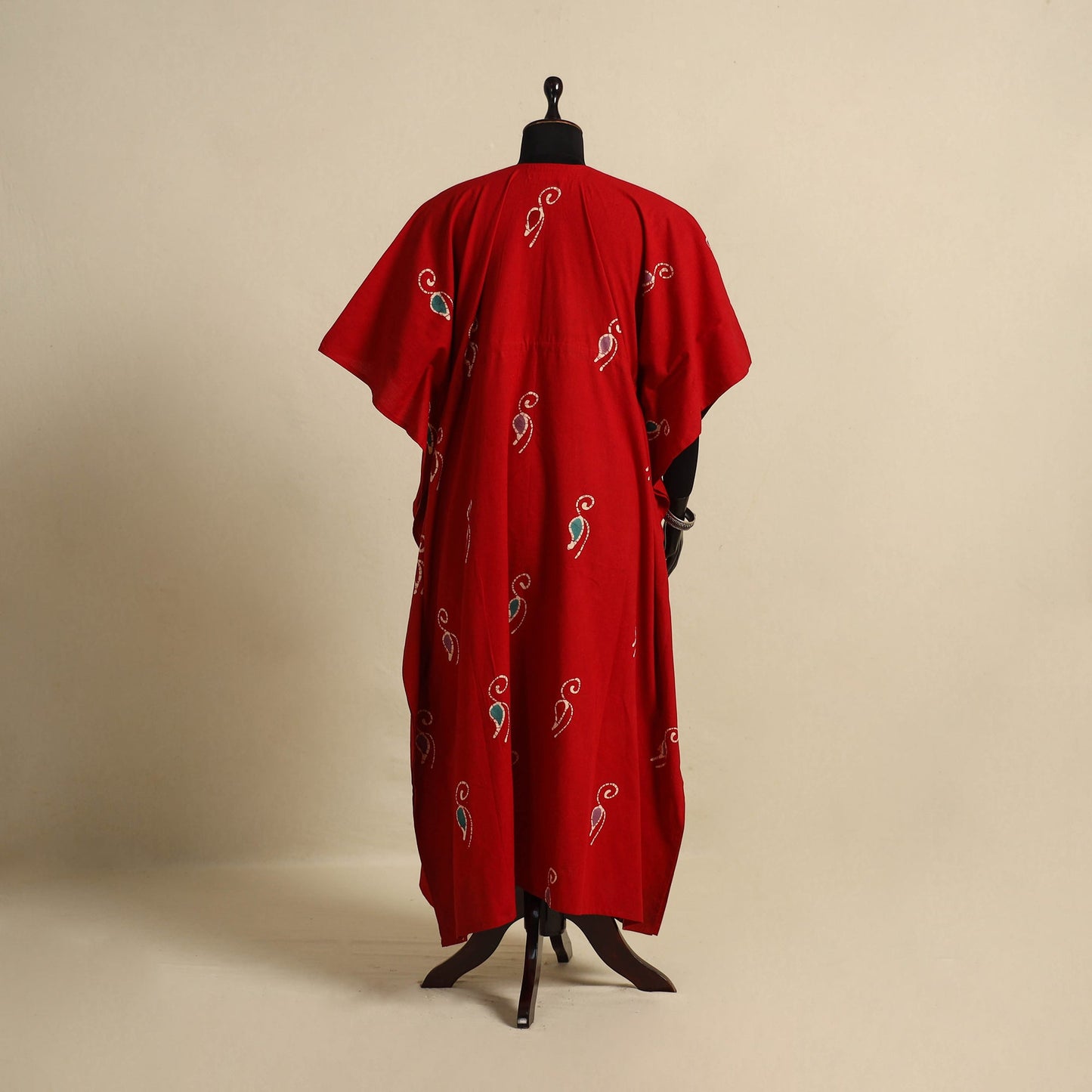 Red - cotton hand batik kaftan with tie-up waist (long) 17