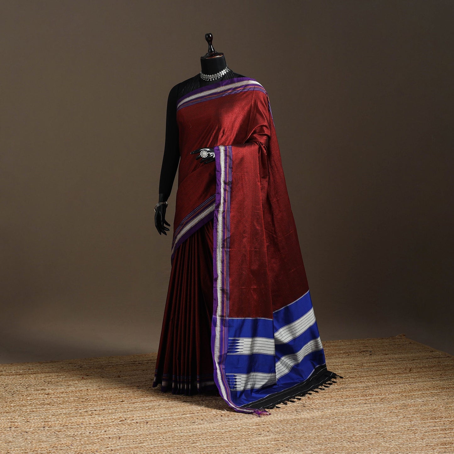 Cotton khun saree with chikki paras border 19 - handcrafted