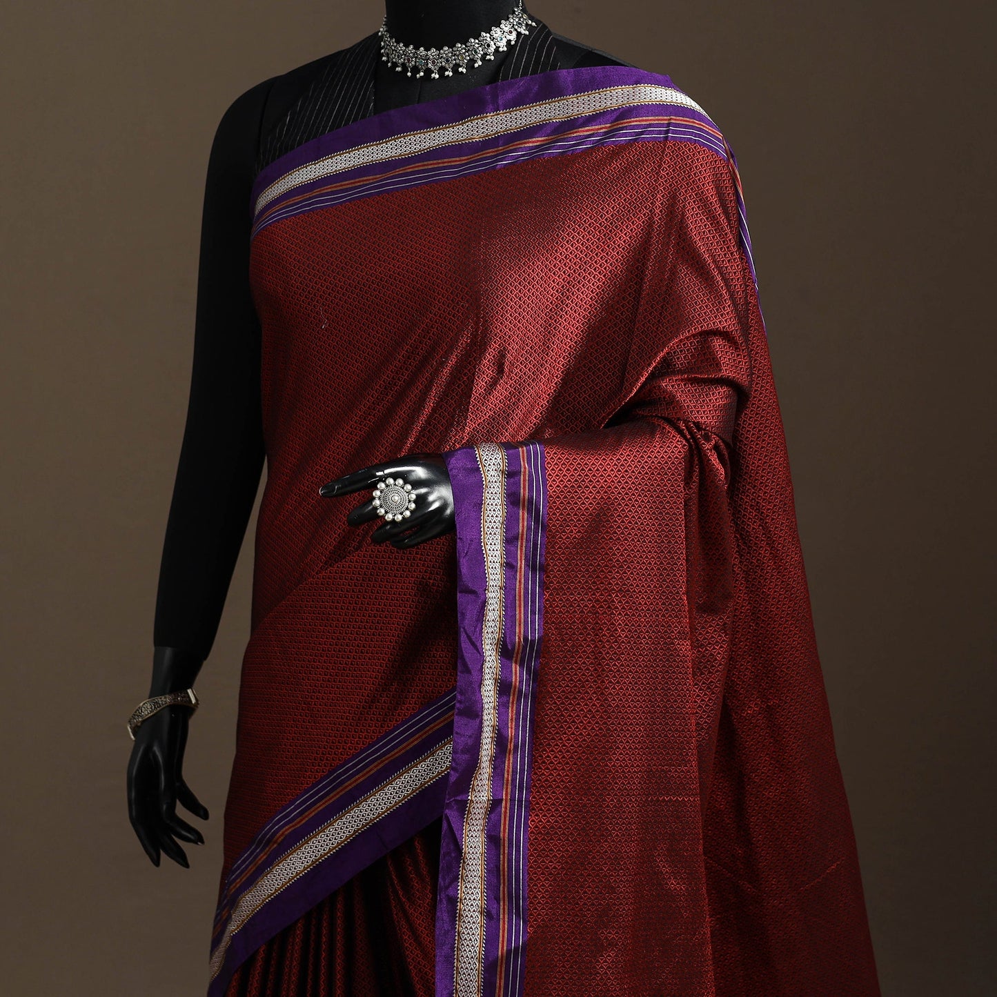 Cotton khun saree with chikki paras border 19 - handcrafted