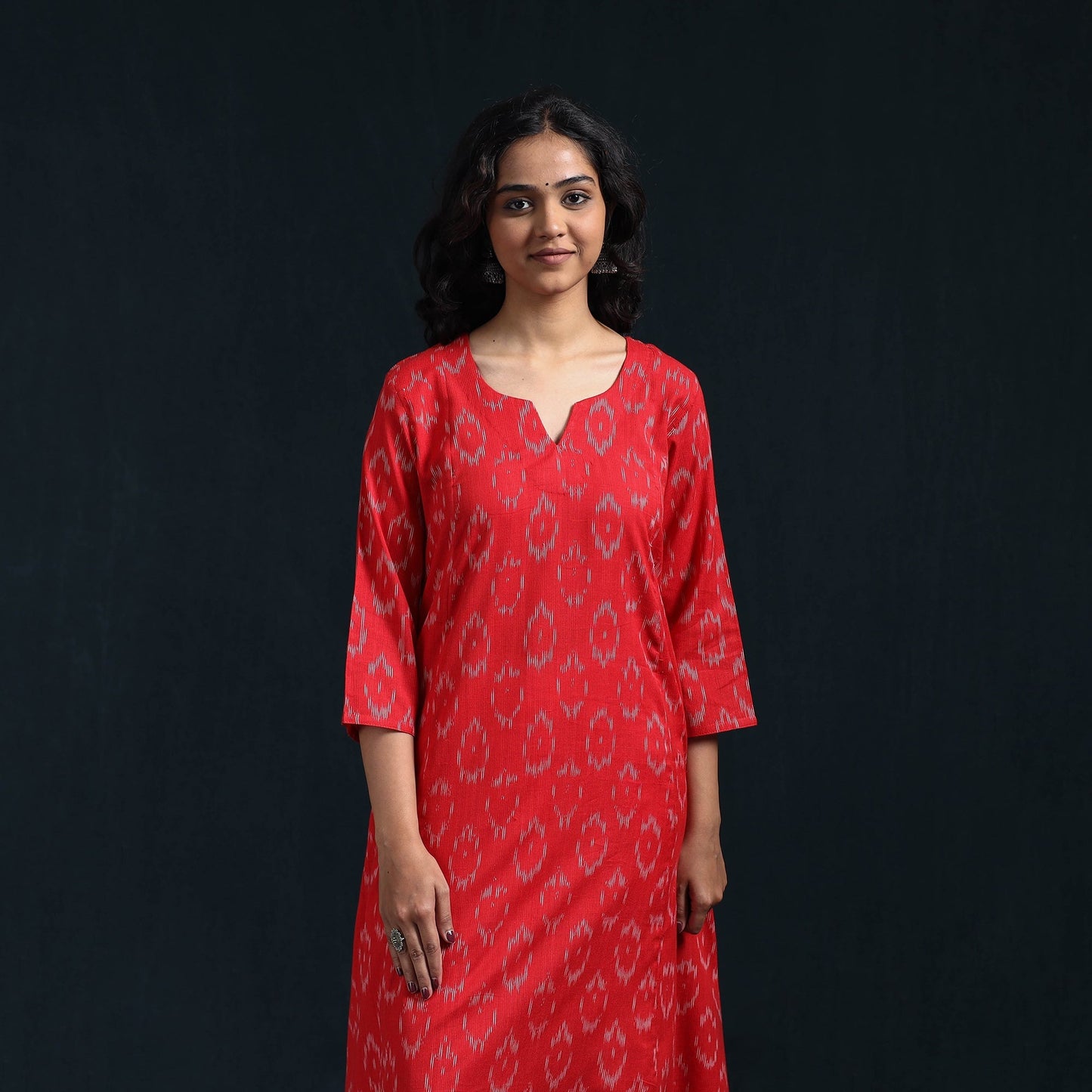 Cotton a-line pochampally ikat kurta for women 02