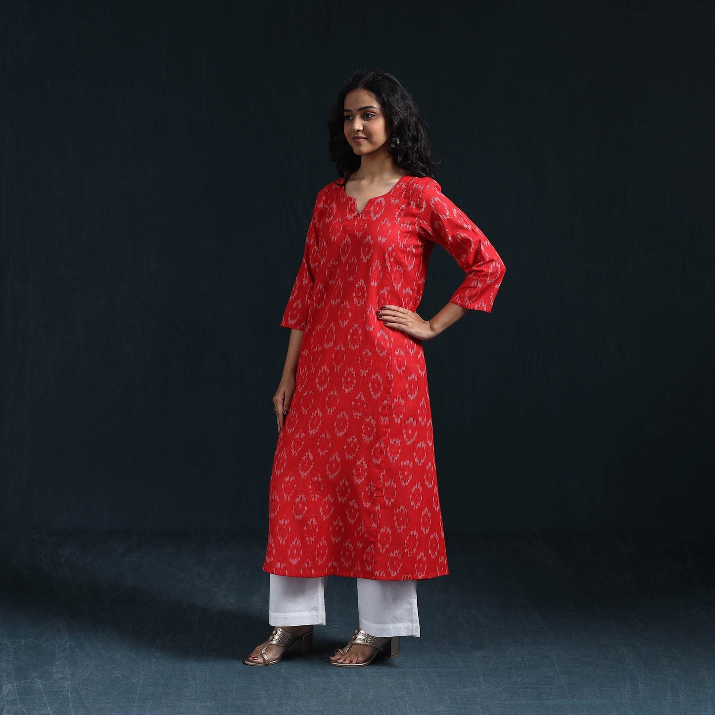 Cotton a-line pochampally ikat kurta for women 02