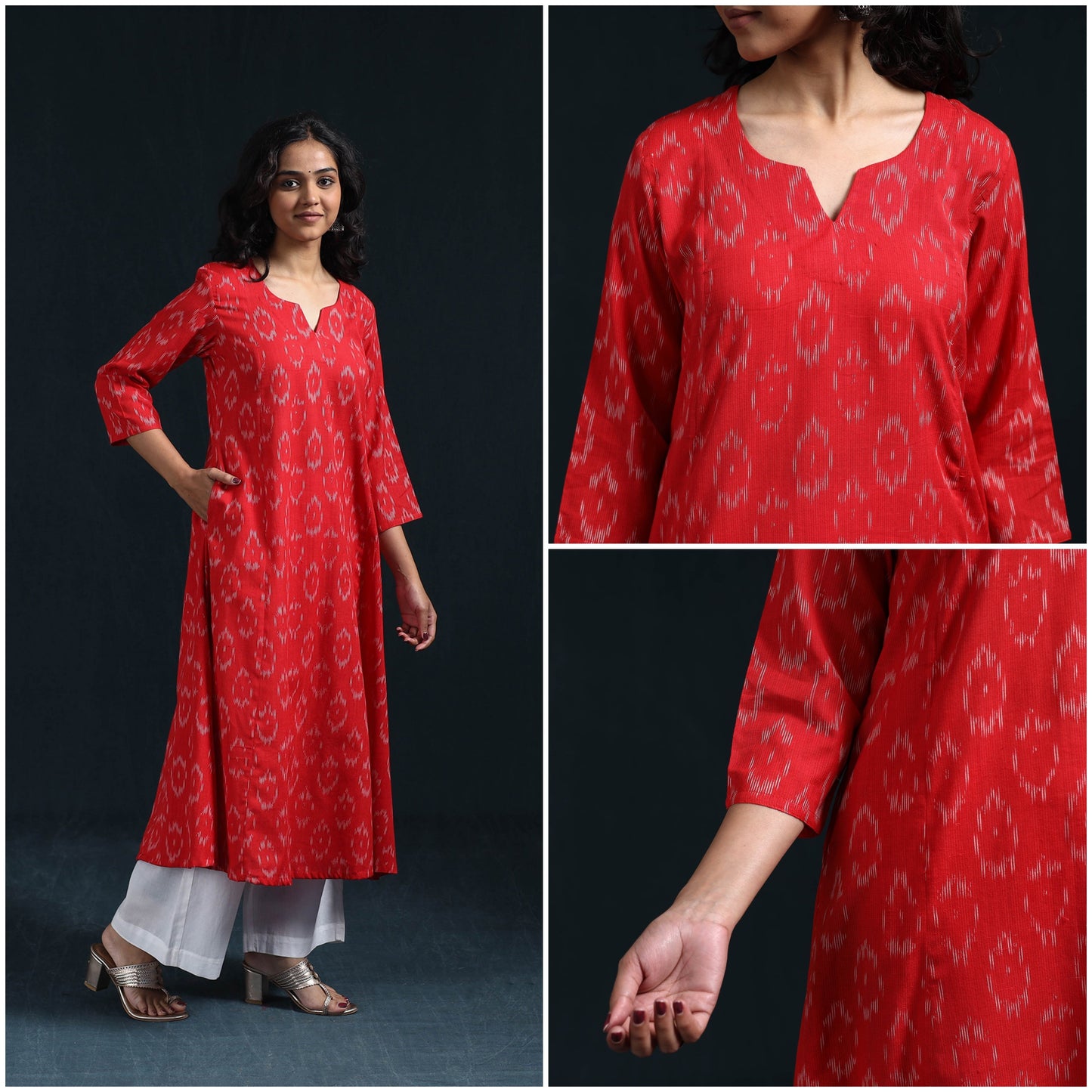 Cotton a-line pochampally ikat kurta for women 02