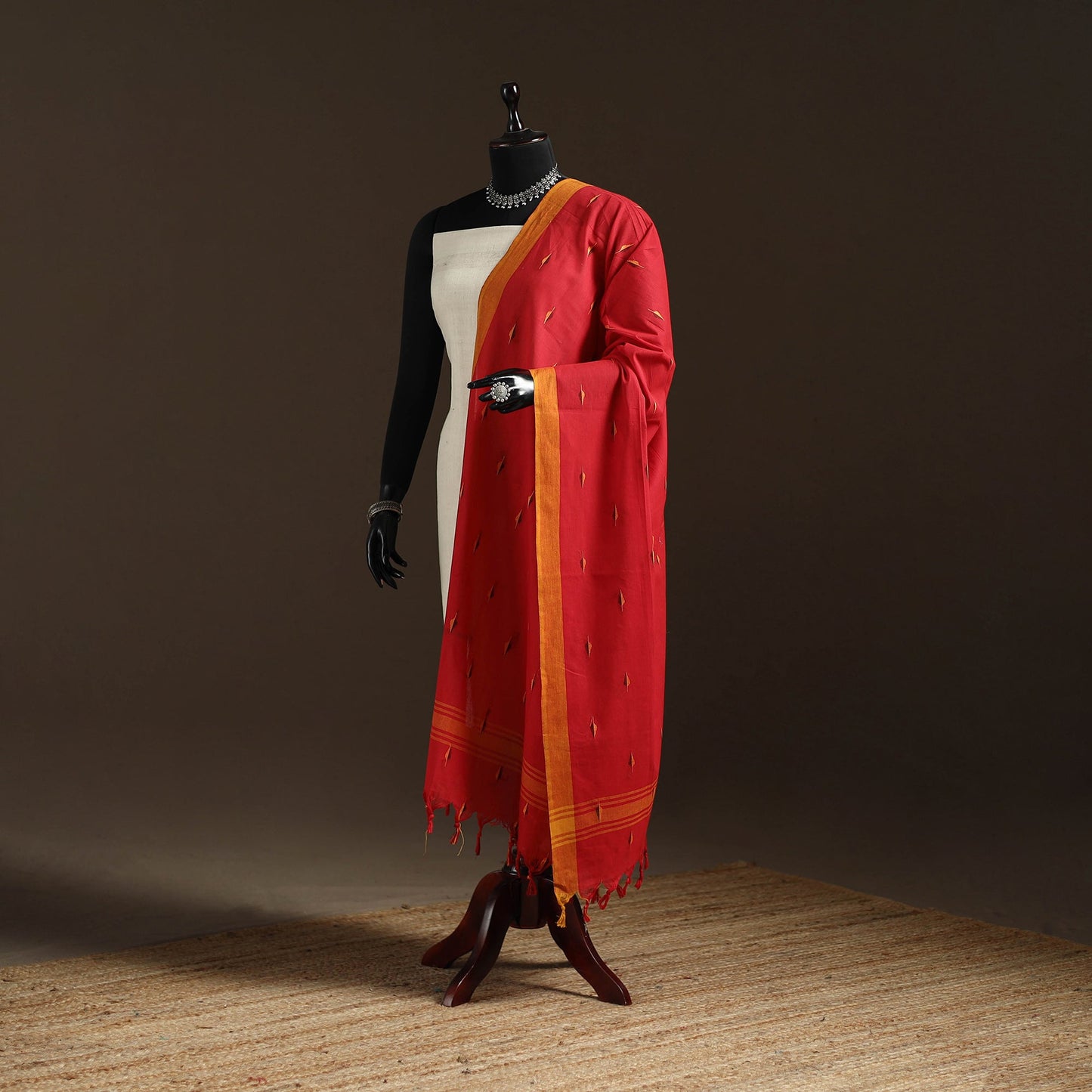 Cotton plain dupatta with thread border 37 - handcrafted
