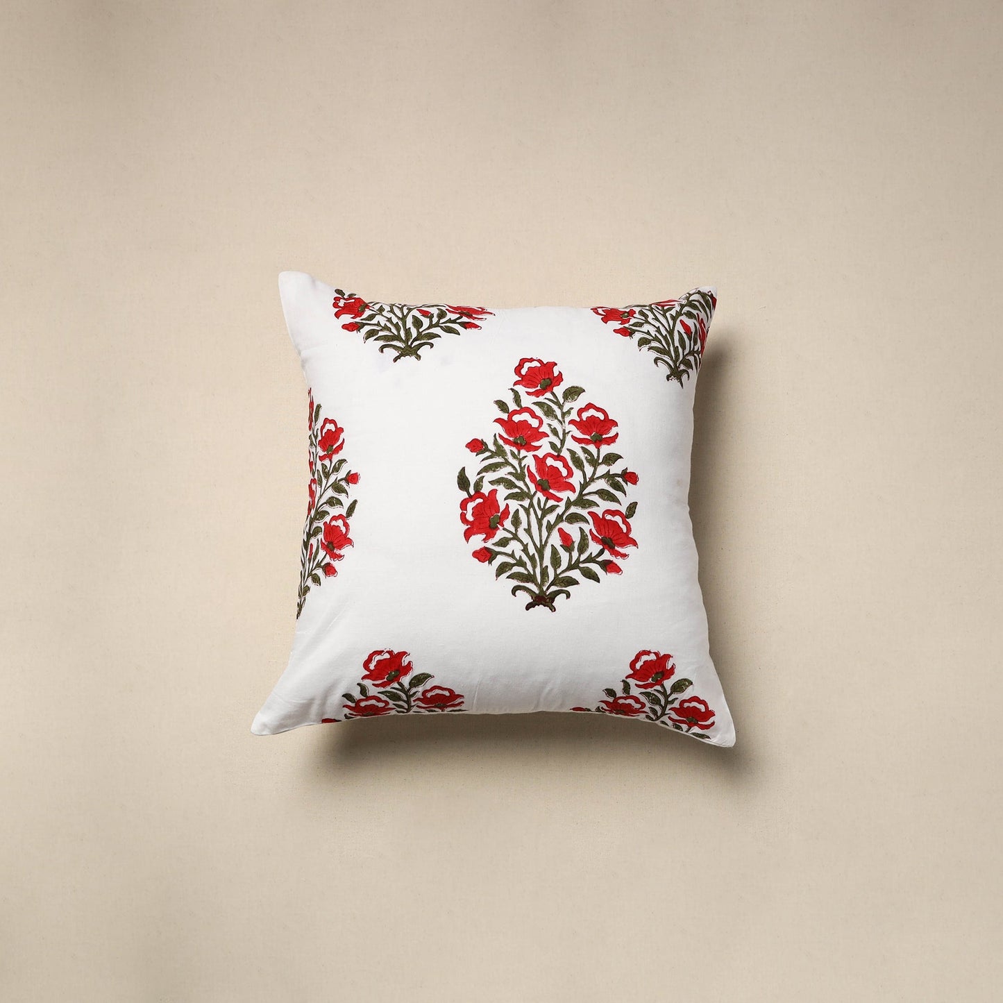 Cotton sanganeri cushion cover (16 x 16 in) 96 - handcrafted