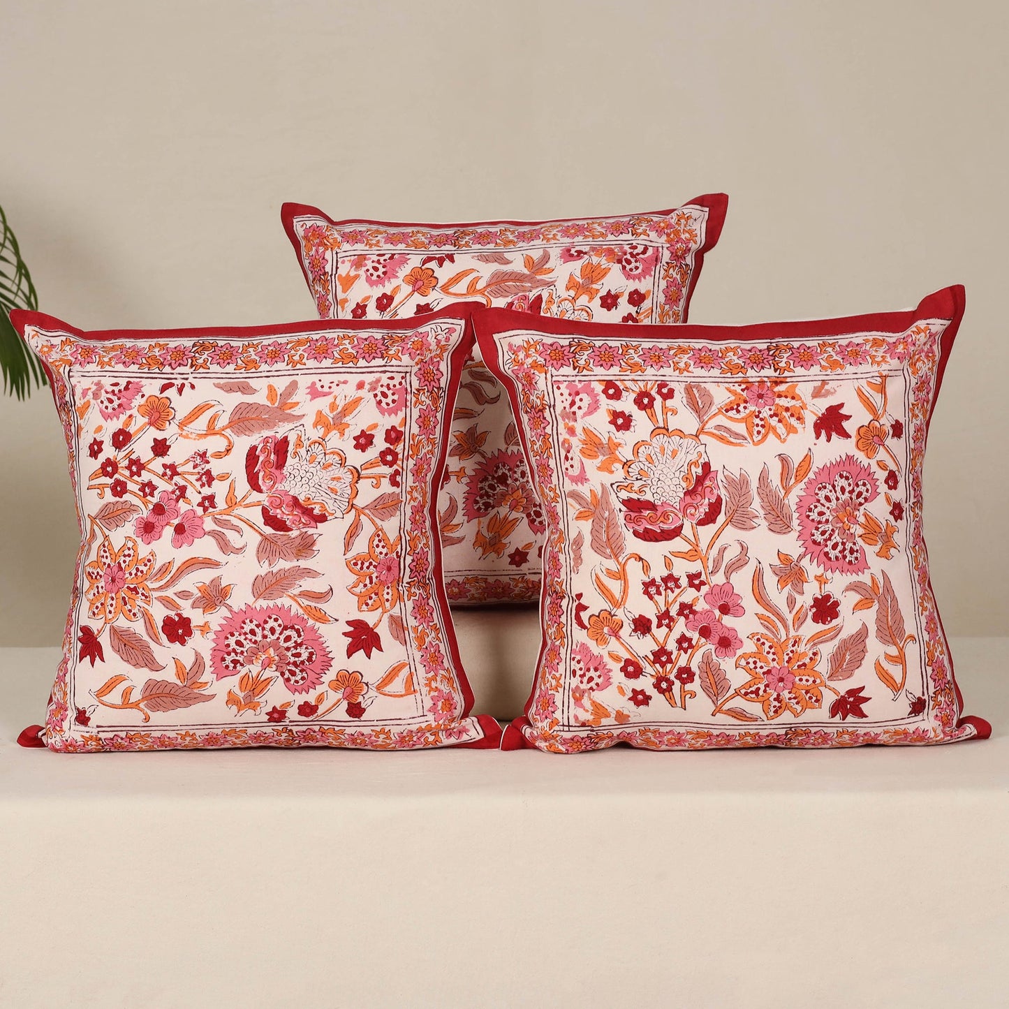 Red - cotton sanganeri floral cushion cover (set of 5) 24