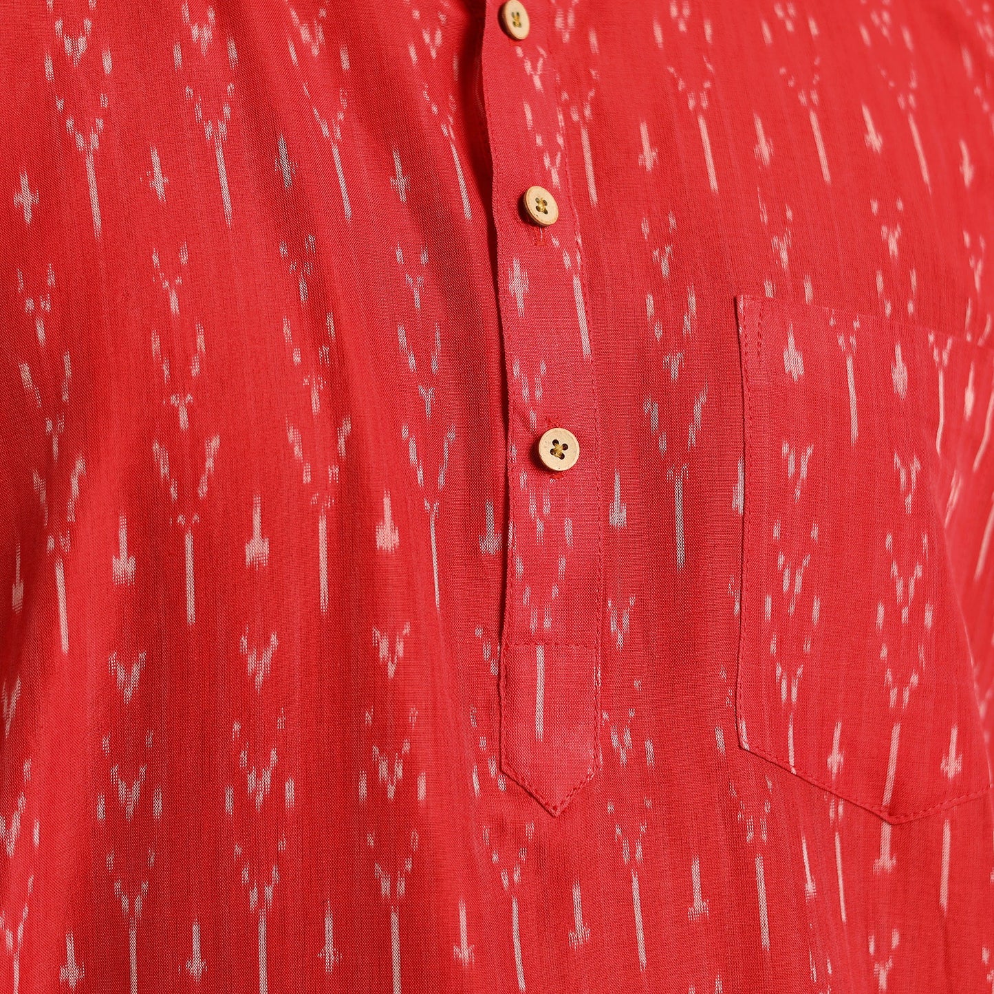 Red Cotton Short Pochampally Ikat Kurta for Men
