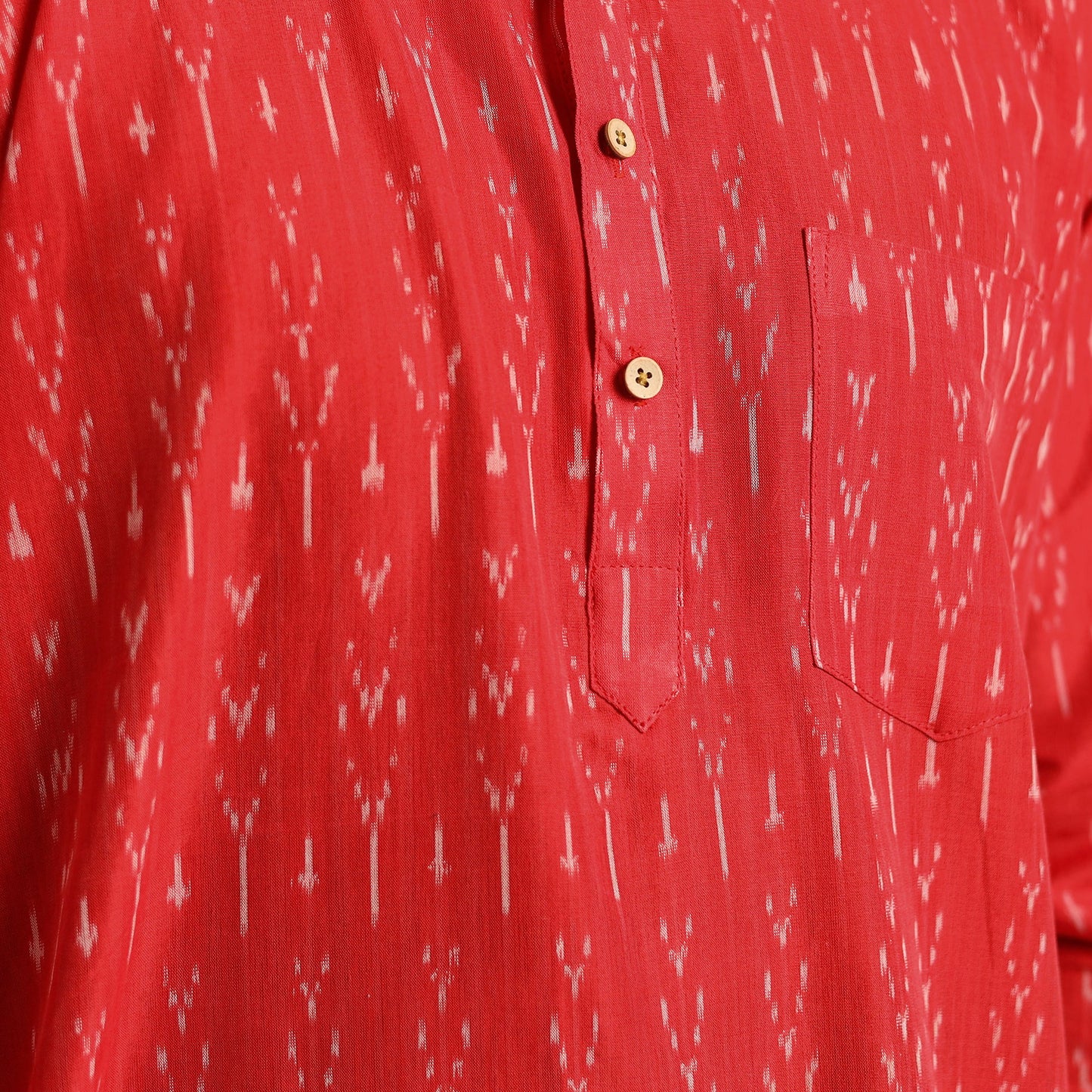Red Cotton Short Pochampally Ikat Kurta for Men