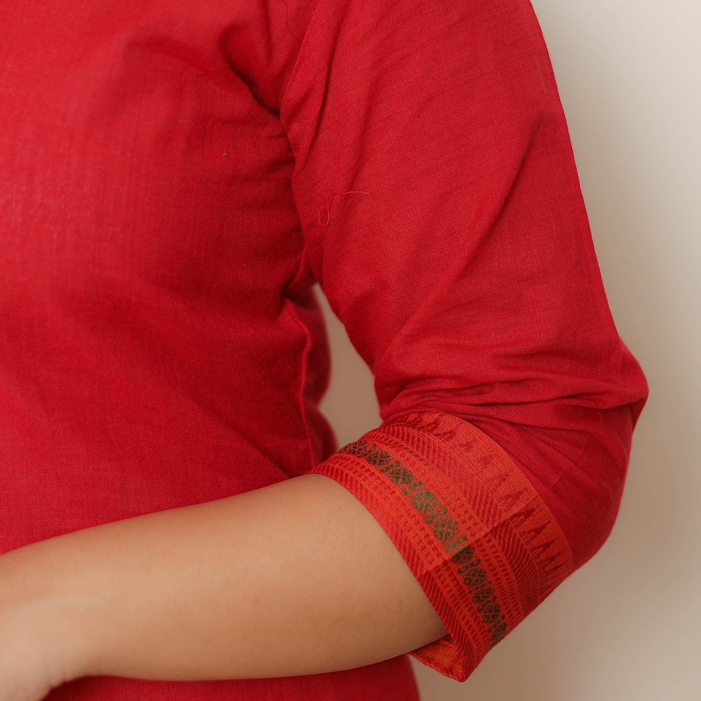 Red - cotton straight dharwad kurta 10 - handcrafted