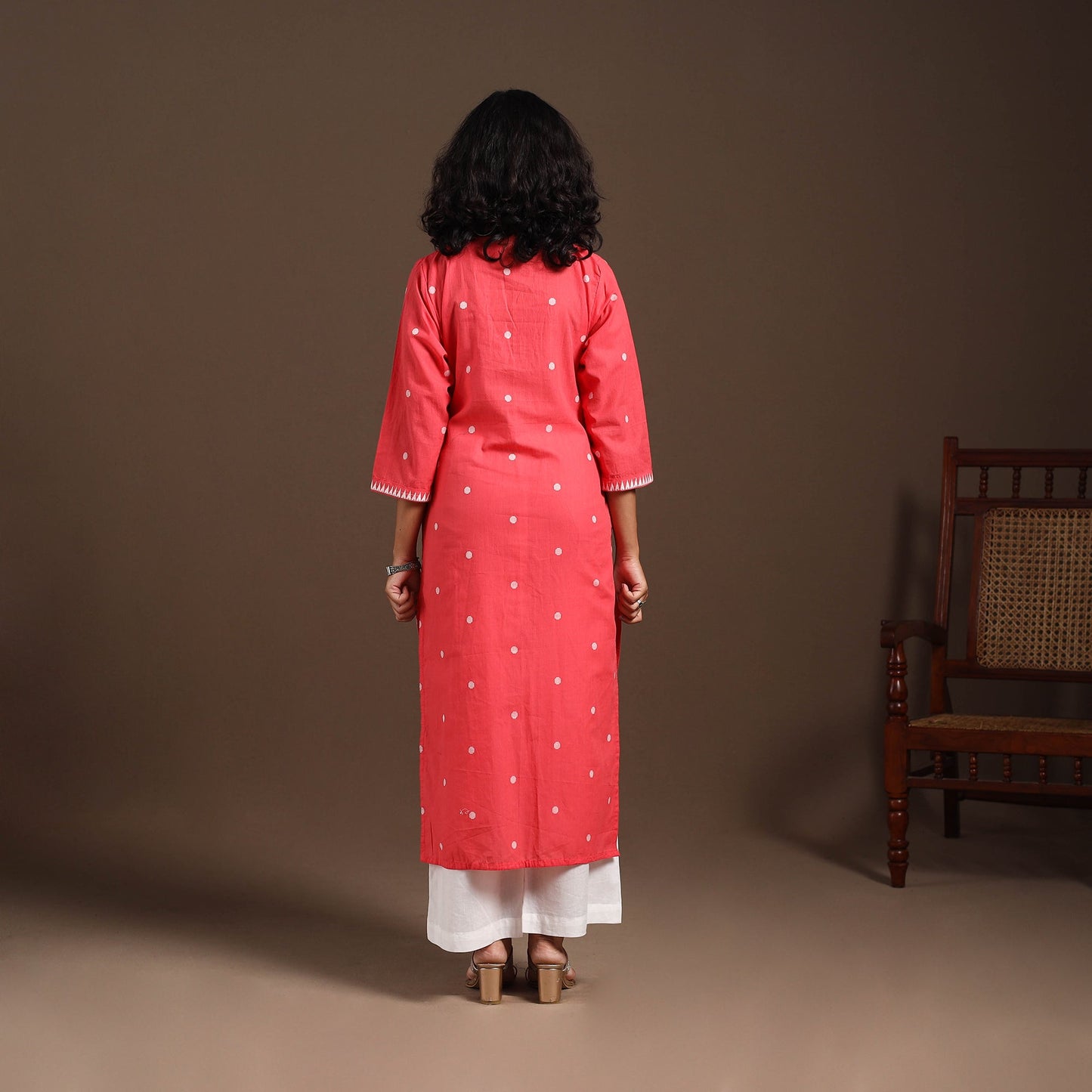 Red - cotton straight jacquard kurta 14 - handcrafted