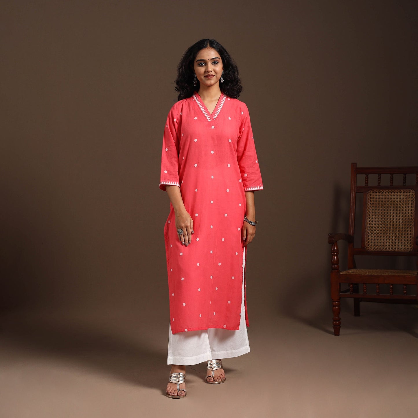 Red - cotton straight jacquard kurta 14 - handcrafted