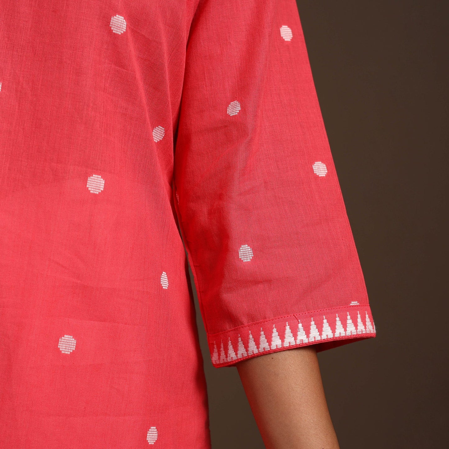 Red - cotton straight jacquard kurta 14 - handcrafted