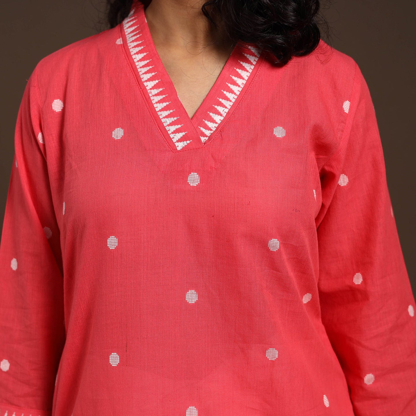 Red - cotton straight jacquard kurta 14 - handcrafted