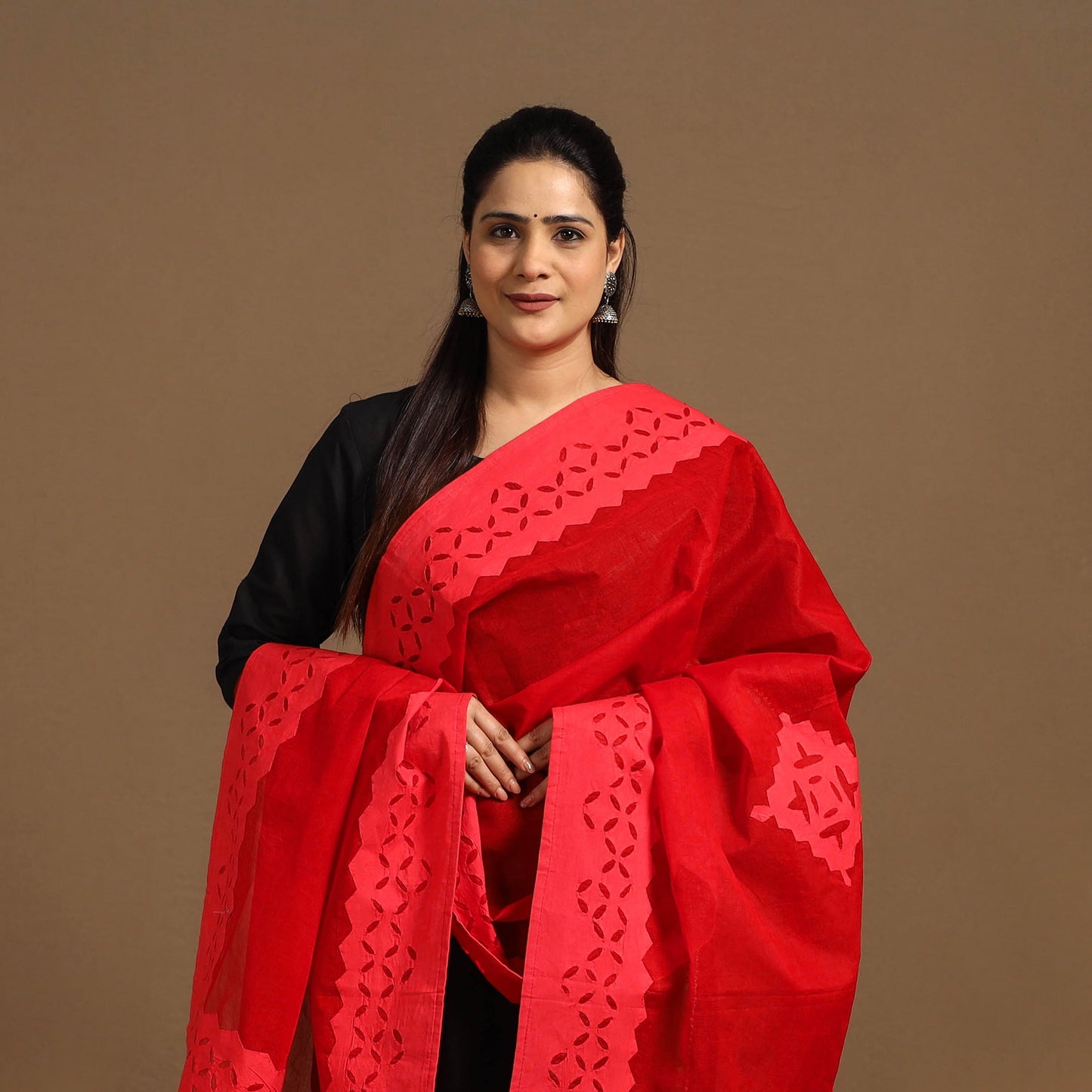 Cutwork Cotton Red Barmer Applique Dupatta