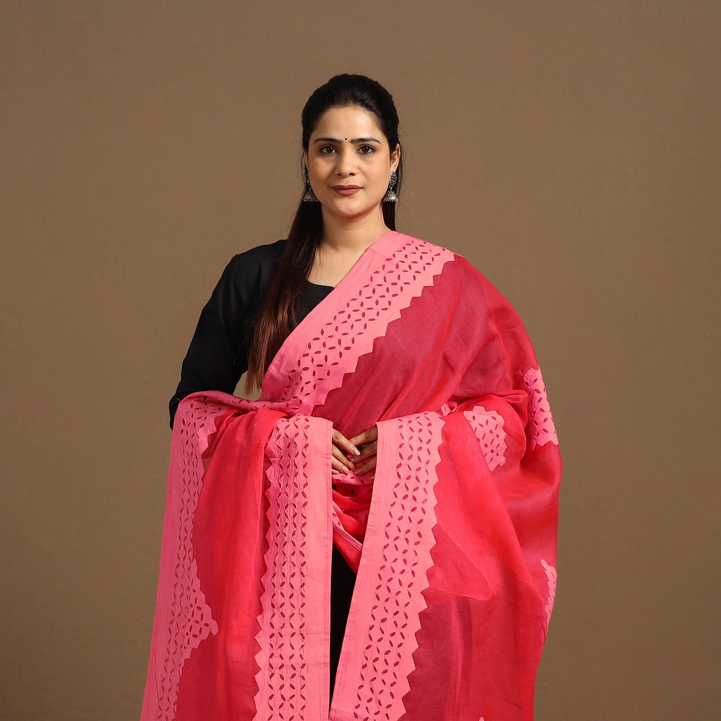 Cutwork Cotton Red Barmer Applique Dupatta