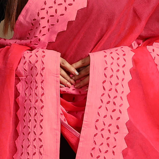 Cutwork Cotton Red Barmer Applique Dupatta