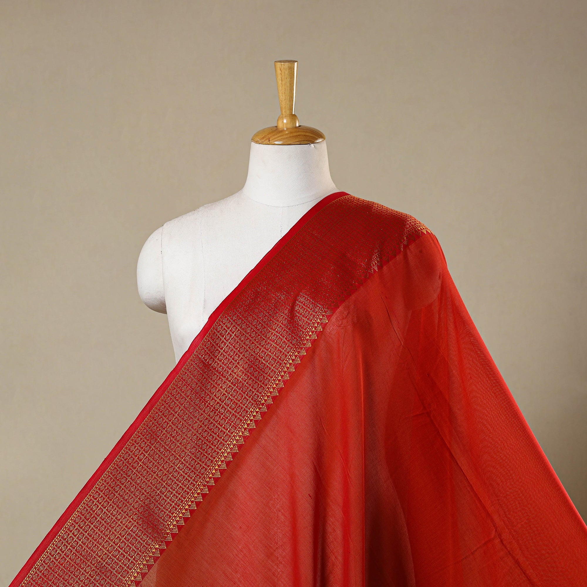 Maroon - Prewashed Dharwad Mercerised Cotton Zari Border Fabric 22