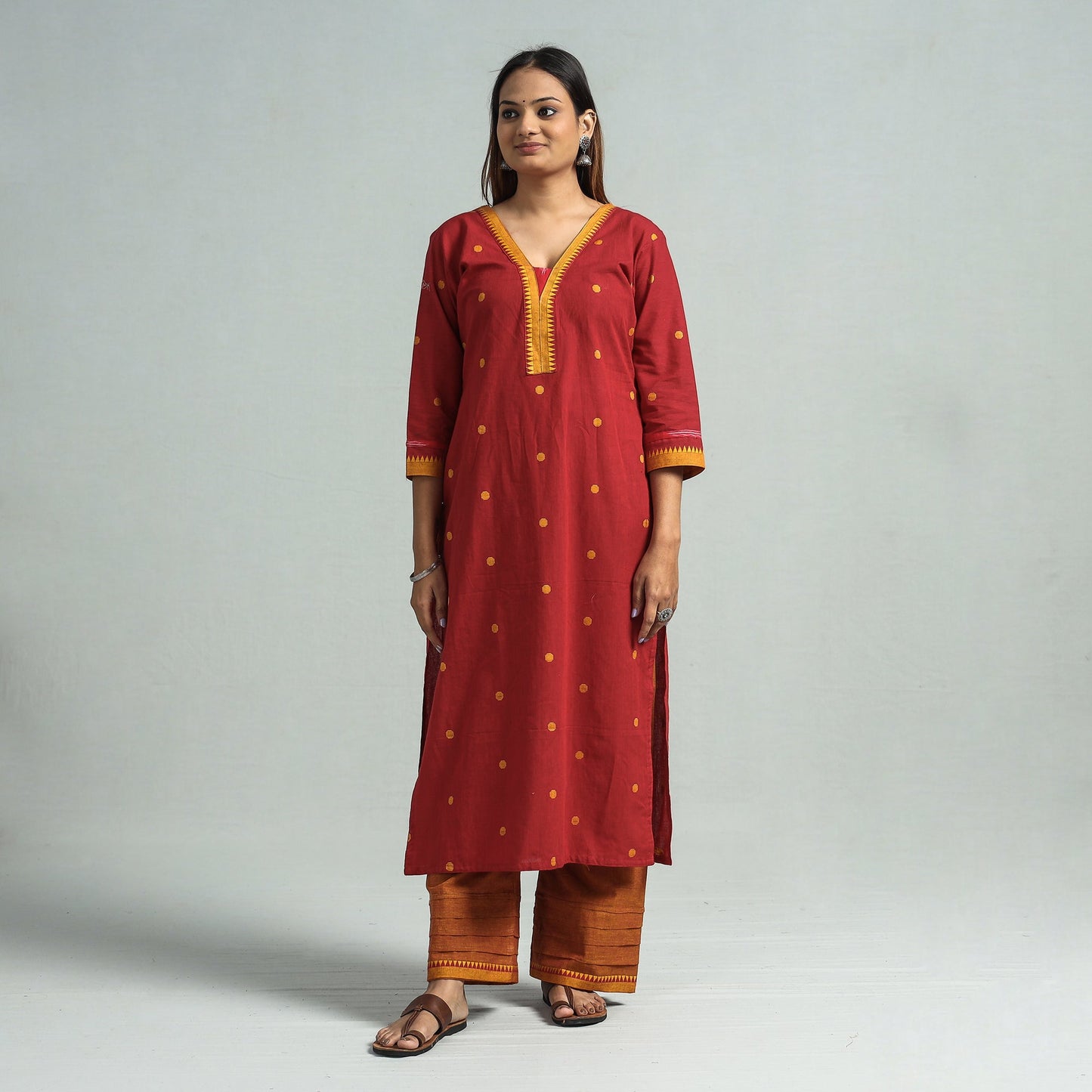 Red - dharwad cotton kurta with palazzo & dupatta set