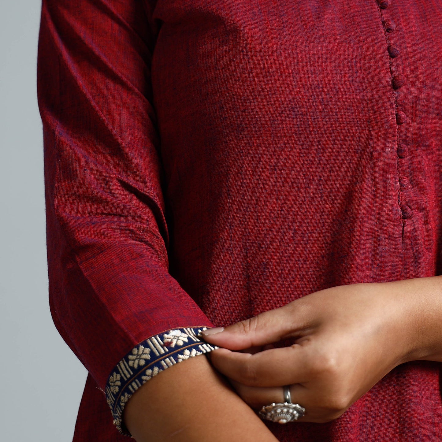 Red - dharwad cotton long kurta - handcrafted