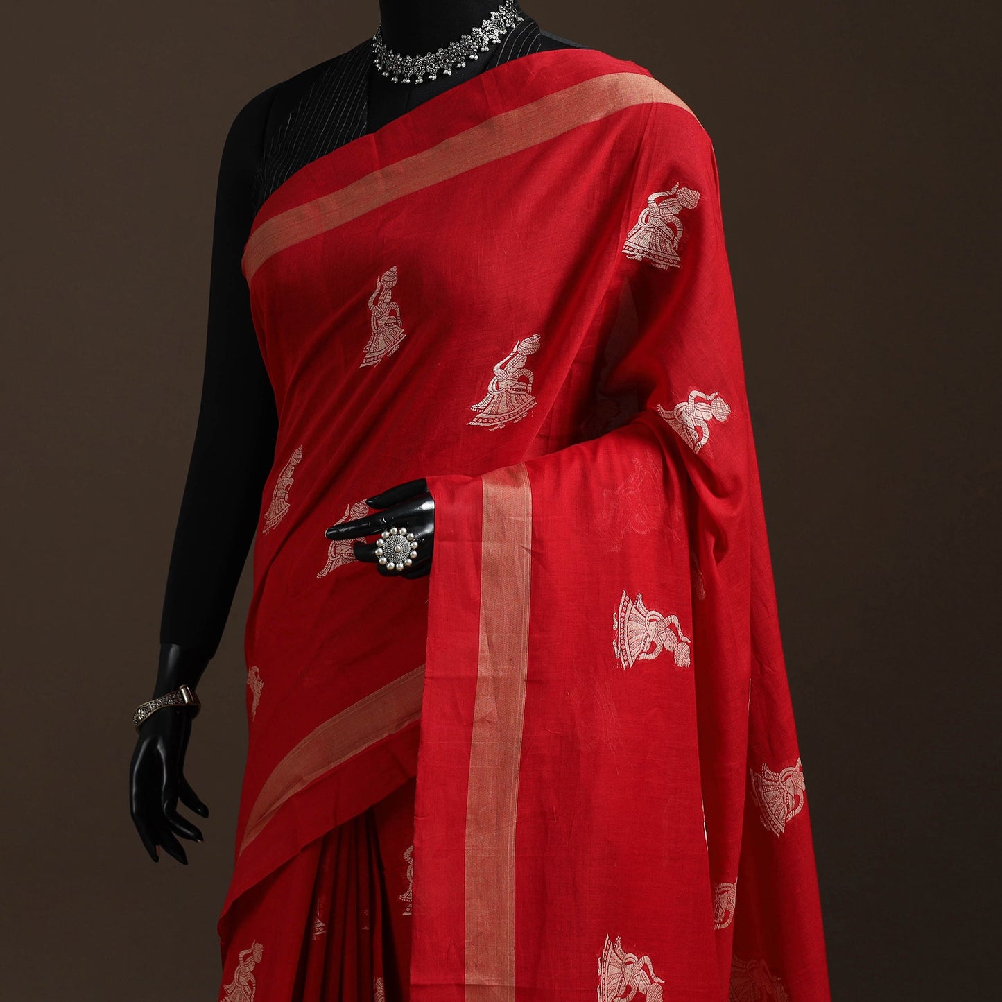 Dharwad cotton saree with thread buta 08 - handcrafted