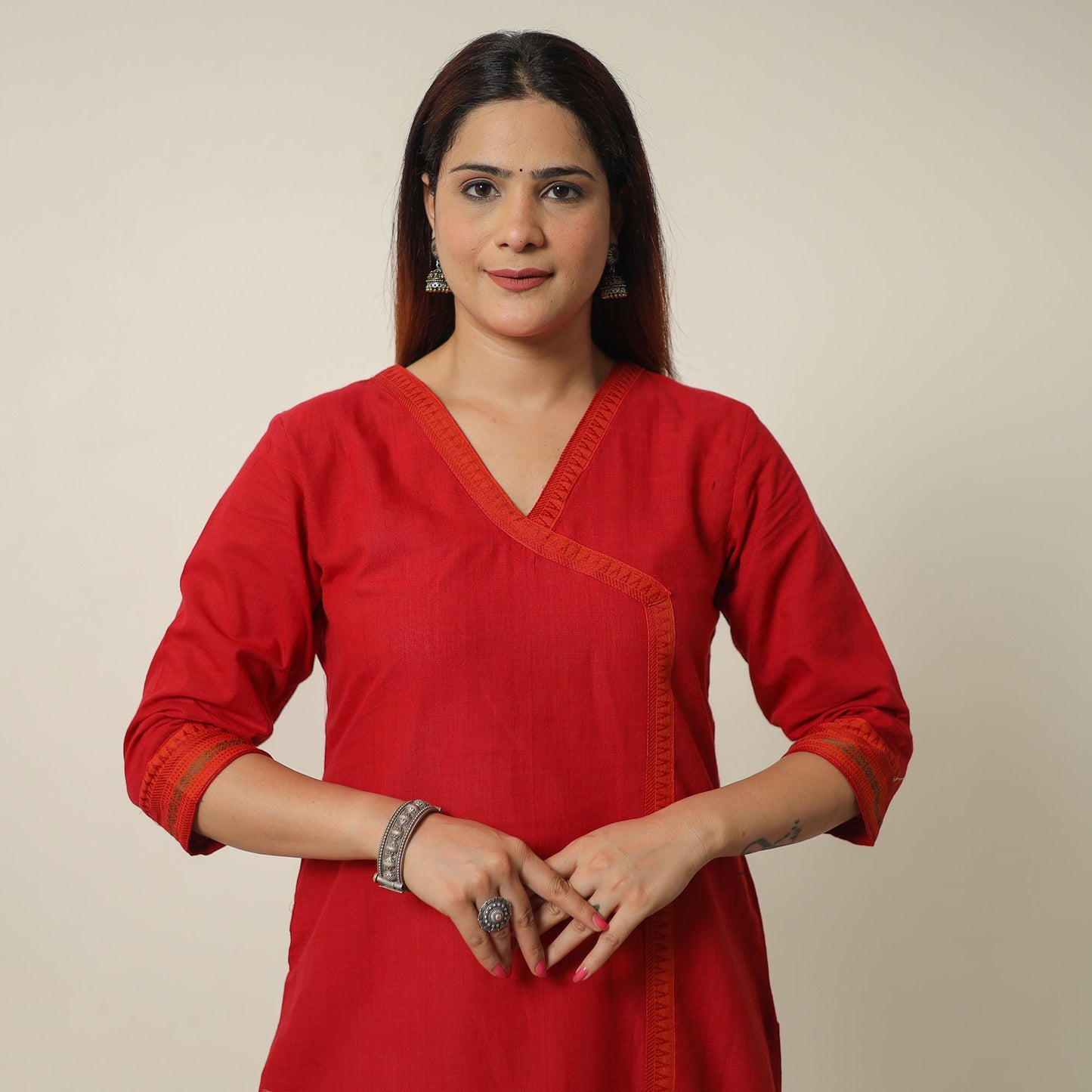Red - dharwad cotton straight kurta 12 - handcrafted