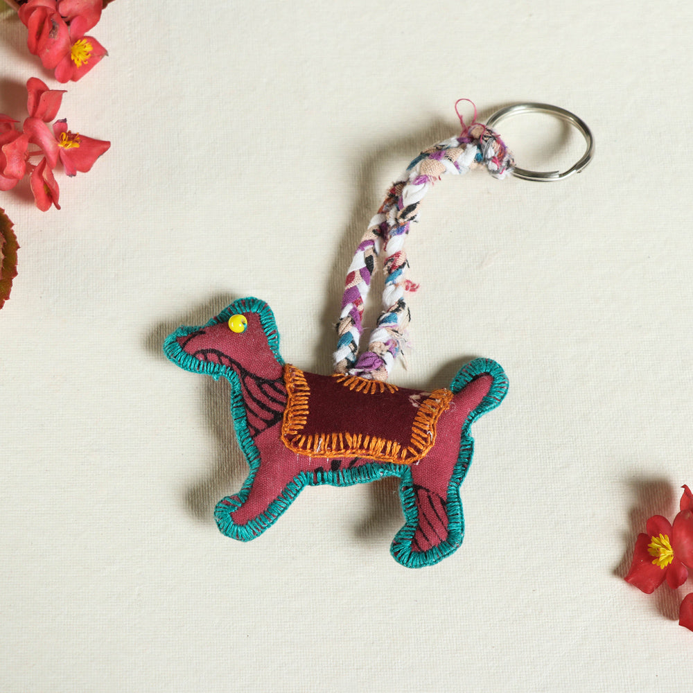 Red Dog Katran Artwork Kantha Stitch Funky Keychain