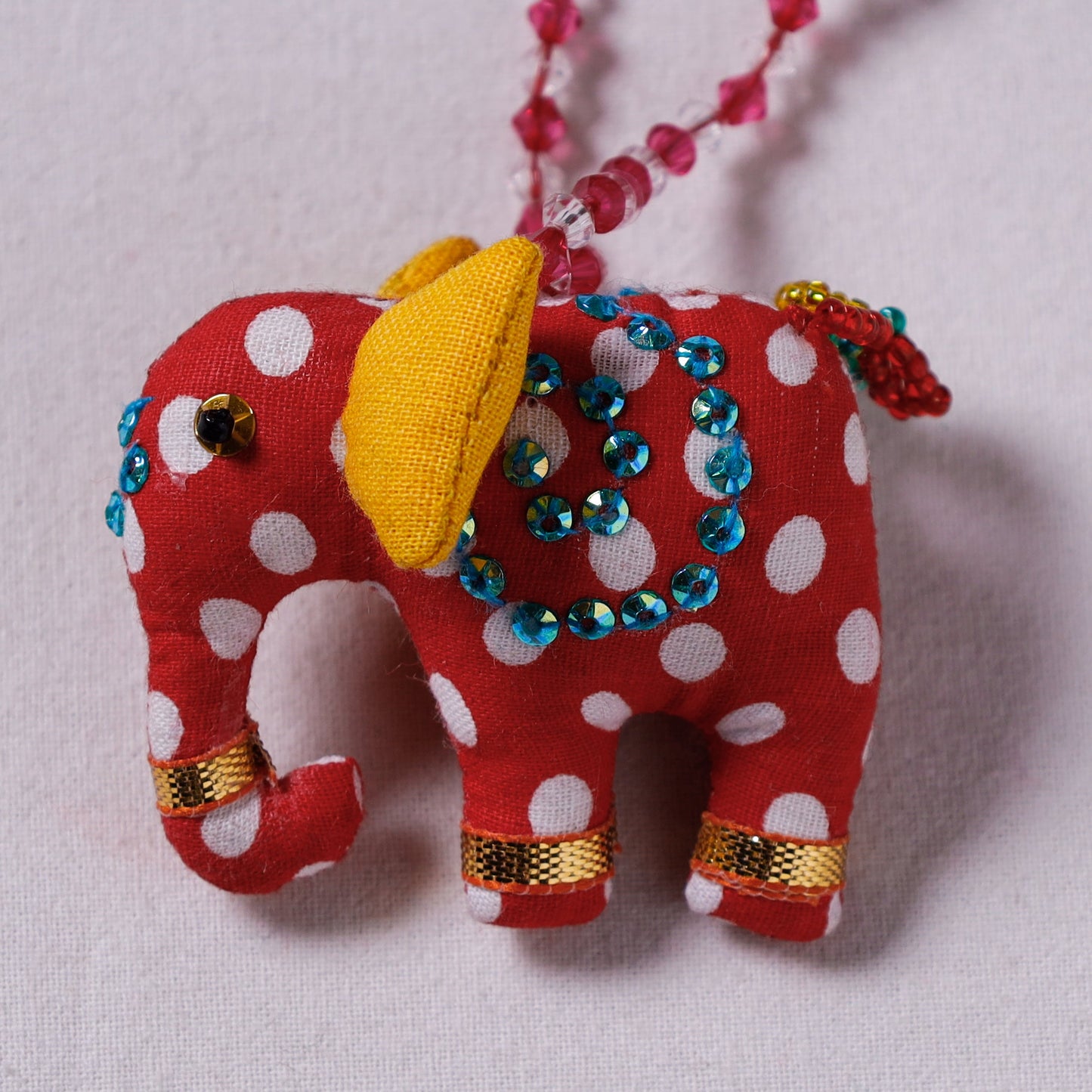 Red Handcrafted Fab Art & Beadwork Keychain