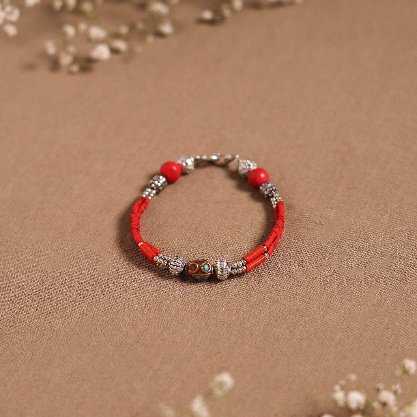 Red - ethnic tribal tibetan beads bracelet from himalaya 04