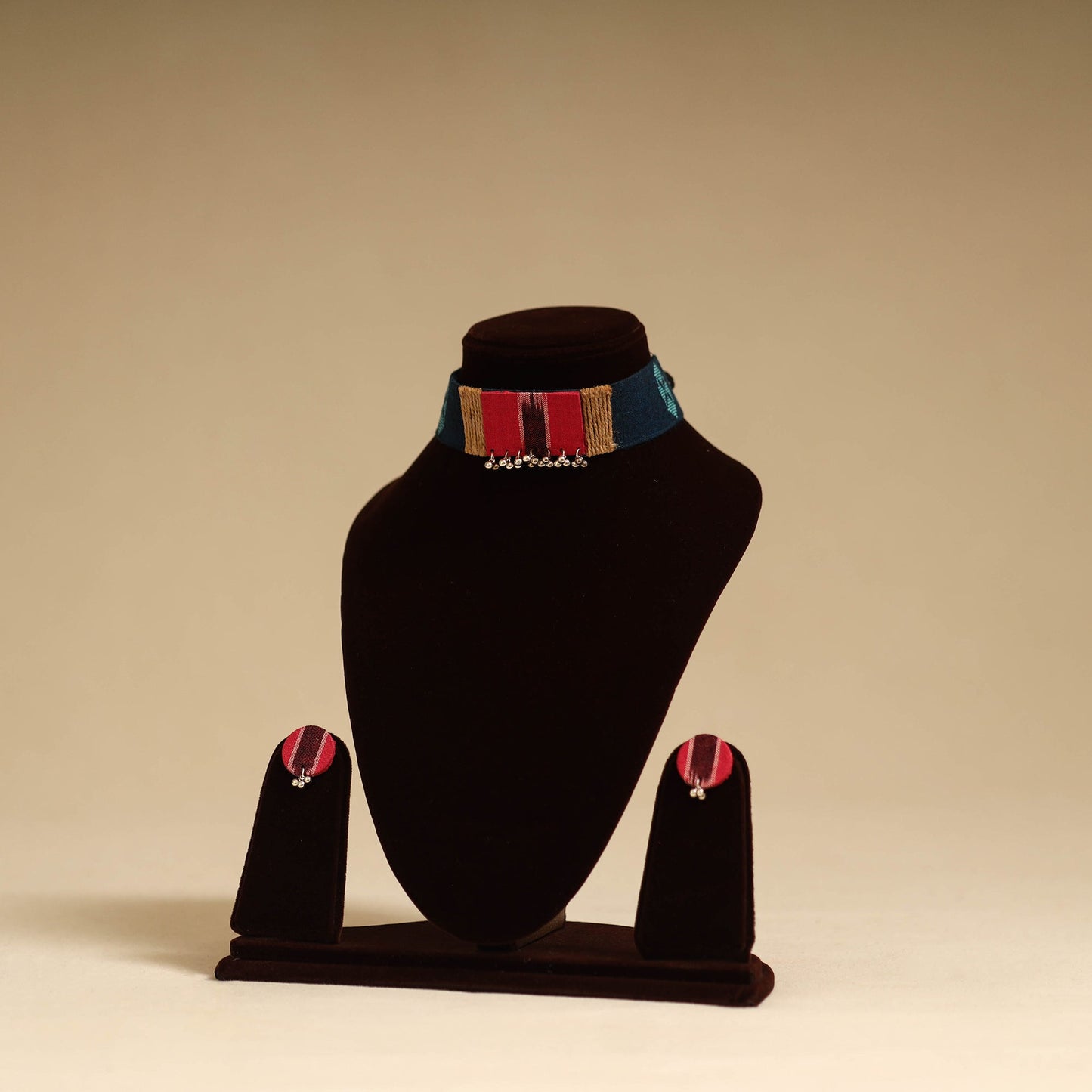 Red - fabart jute choker necklace set with ghungroo work 15