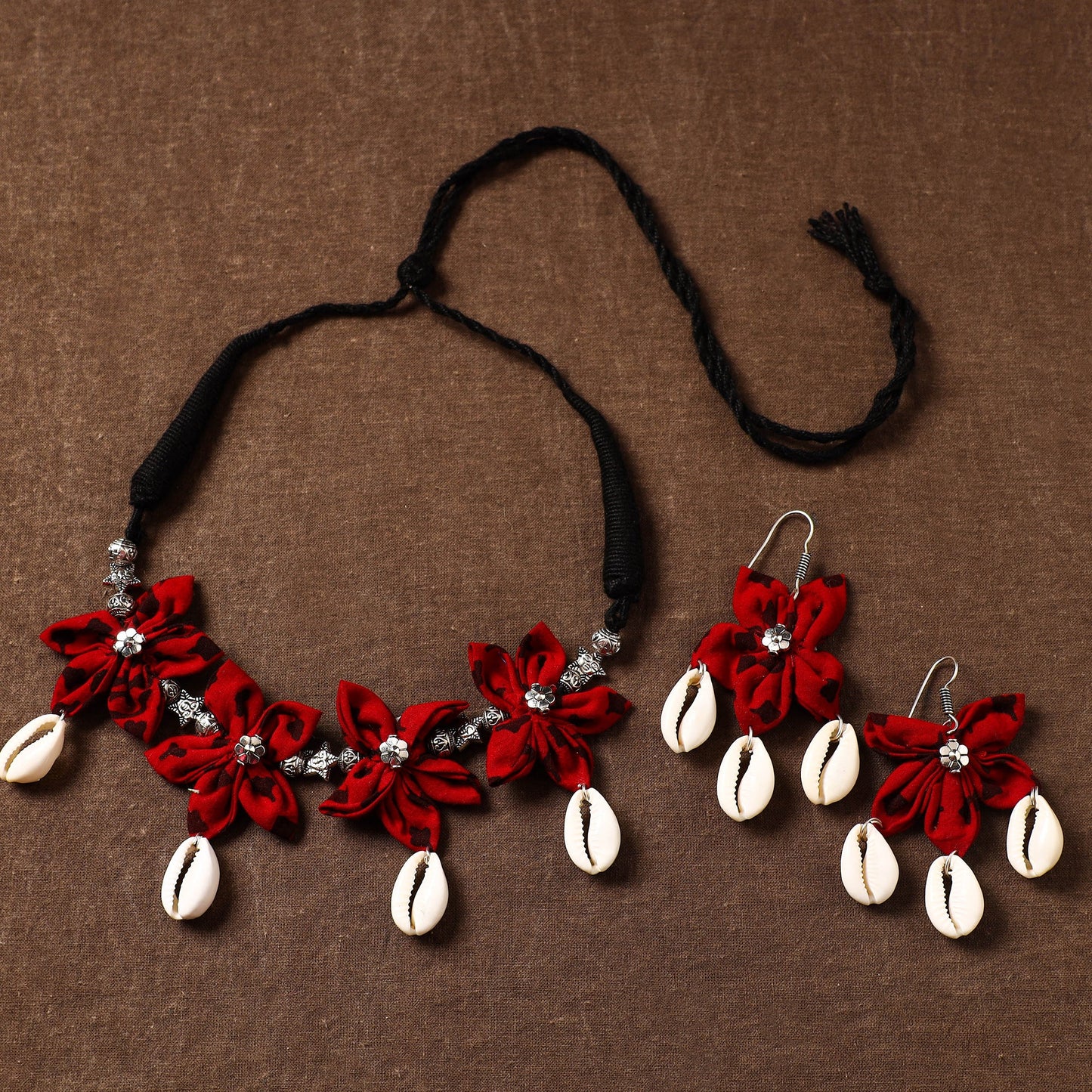 Red - fabart phool kali shell choker necklace set 06