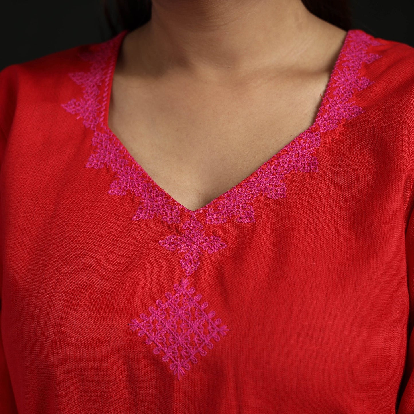 Flex cotton plain hand embroidered straight kurta for women