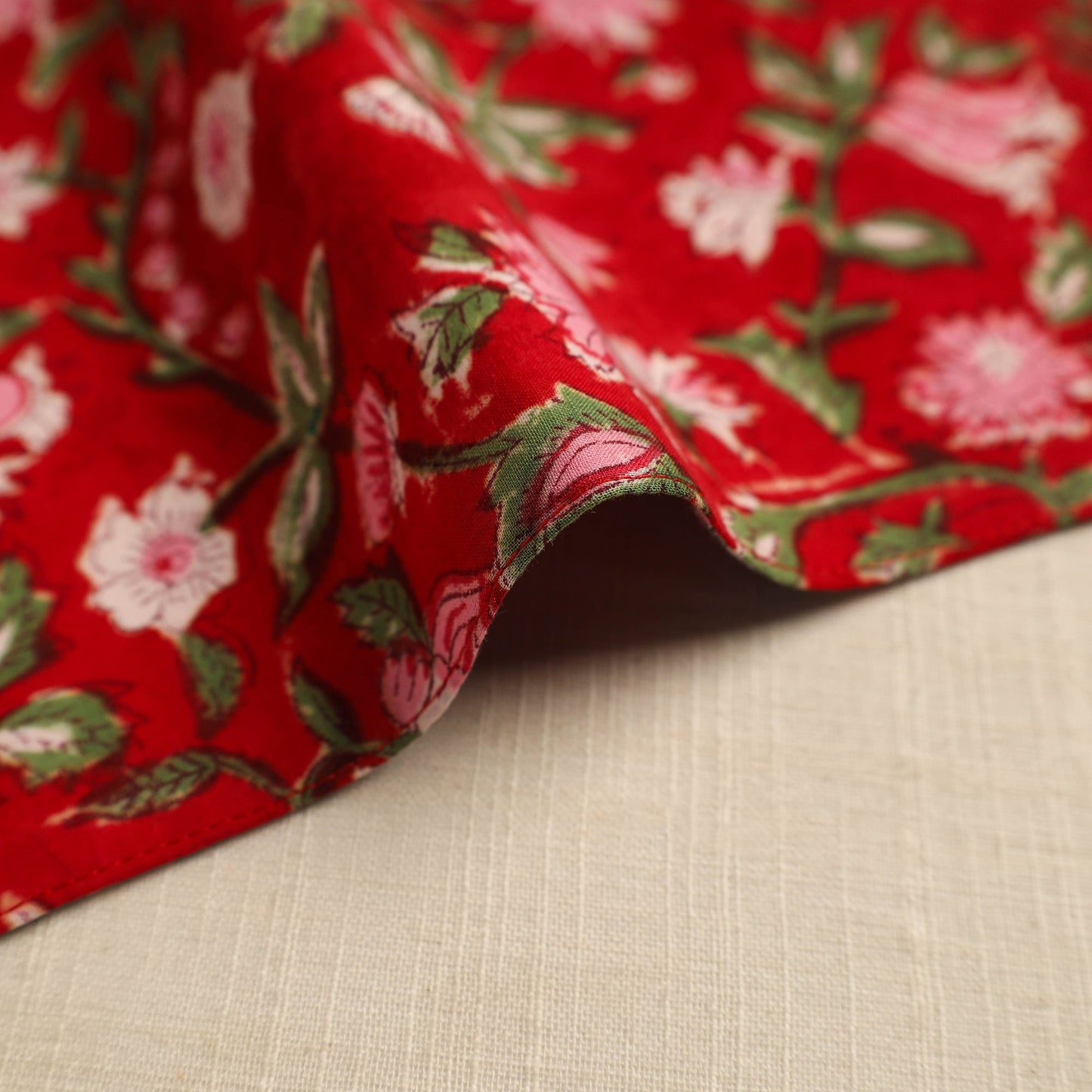 Red Floral Print Cotton Reversible Table Mat