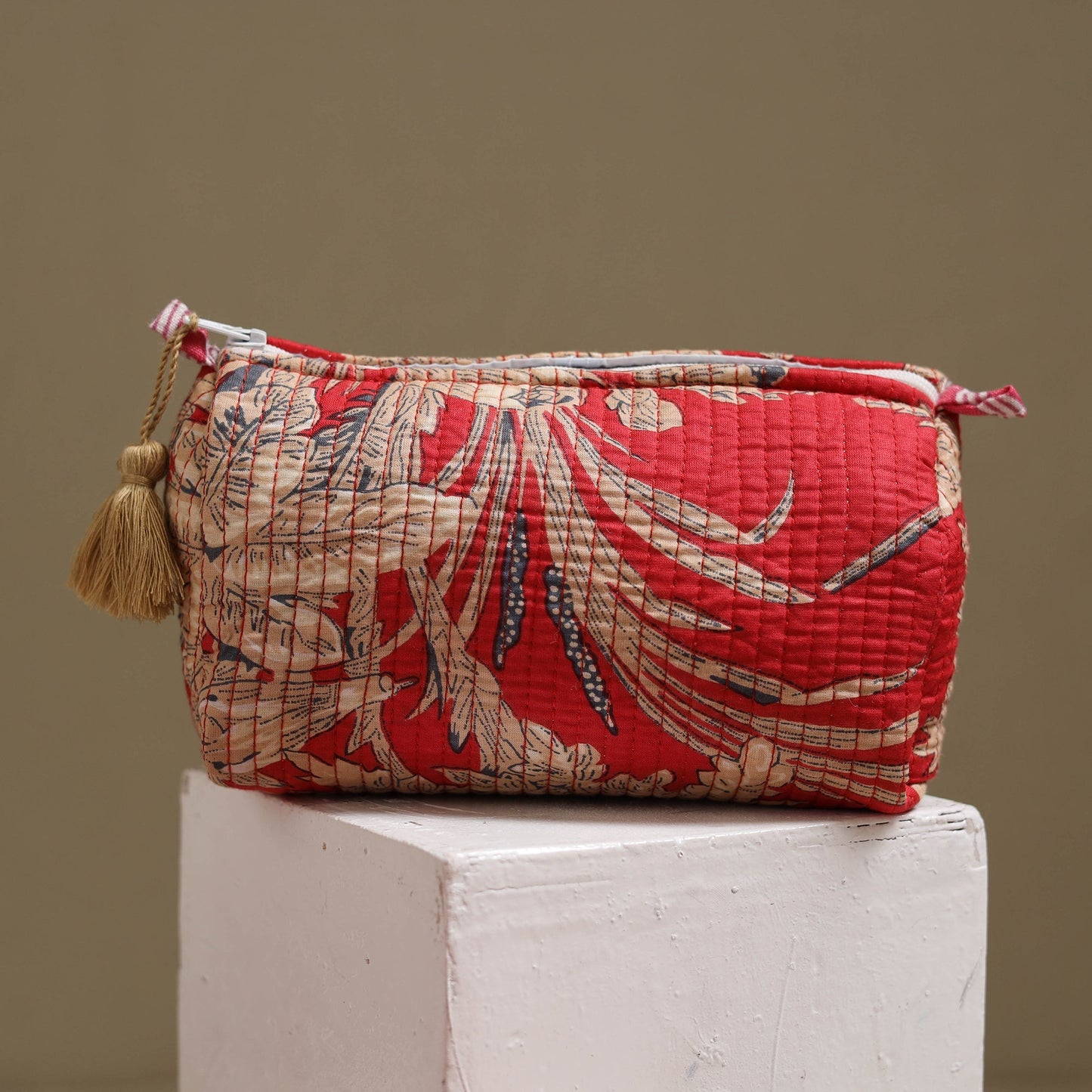 Floral hand block print quilted toiletry bags (set of 3) 26